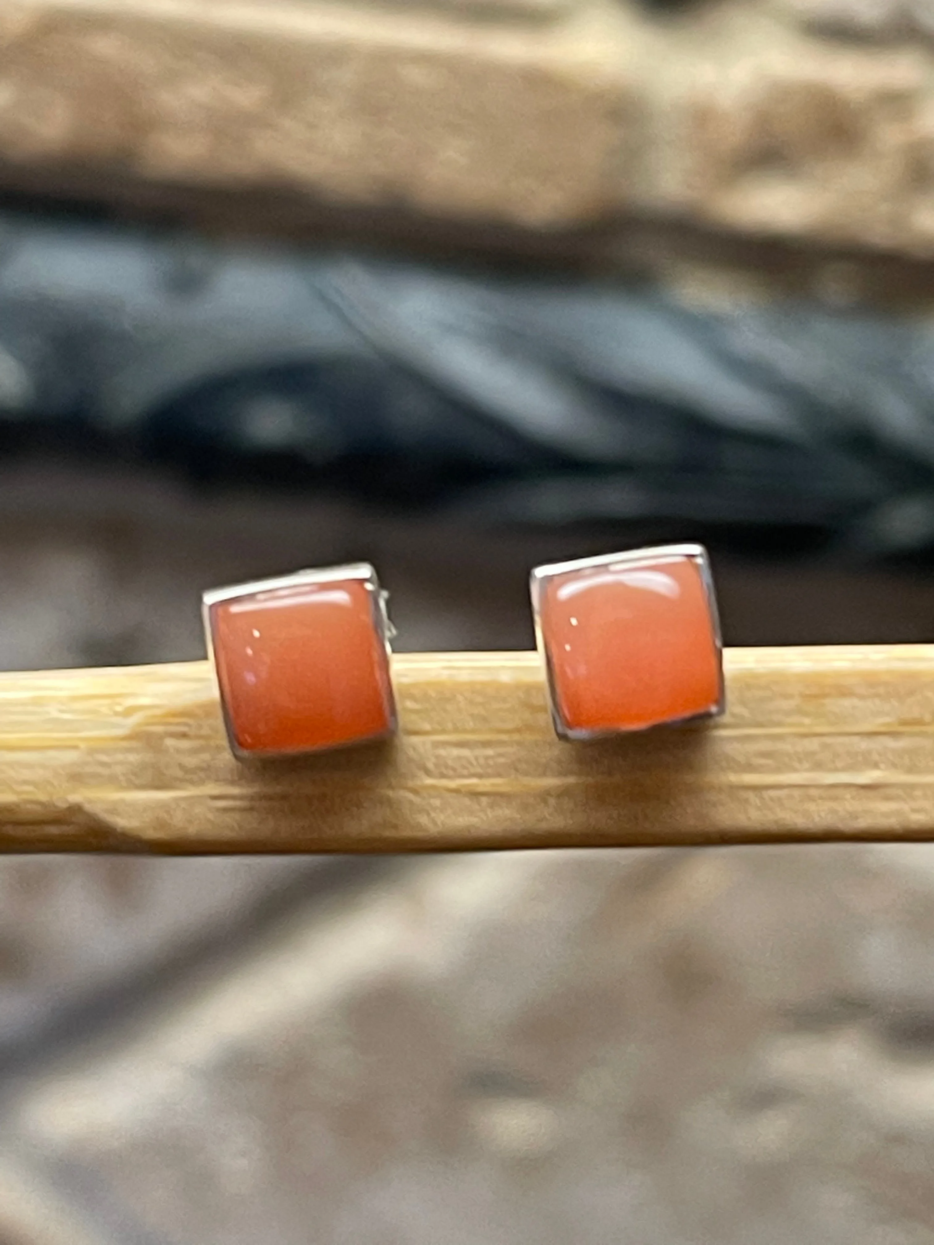 Natural Peach Orthoclase Moonstone 925 Sterling Silver Earrings 6mm