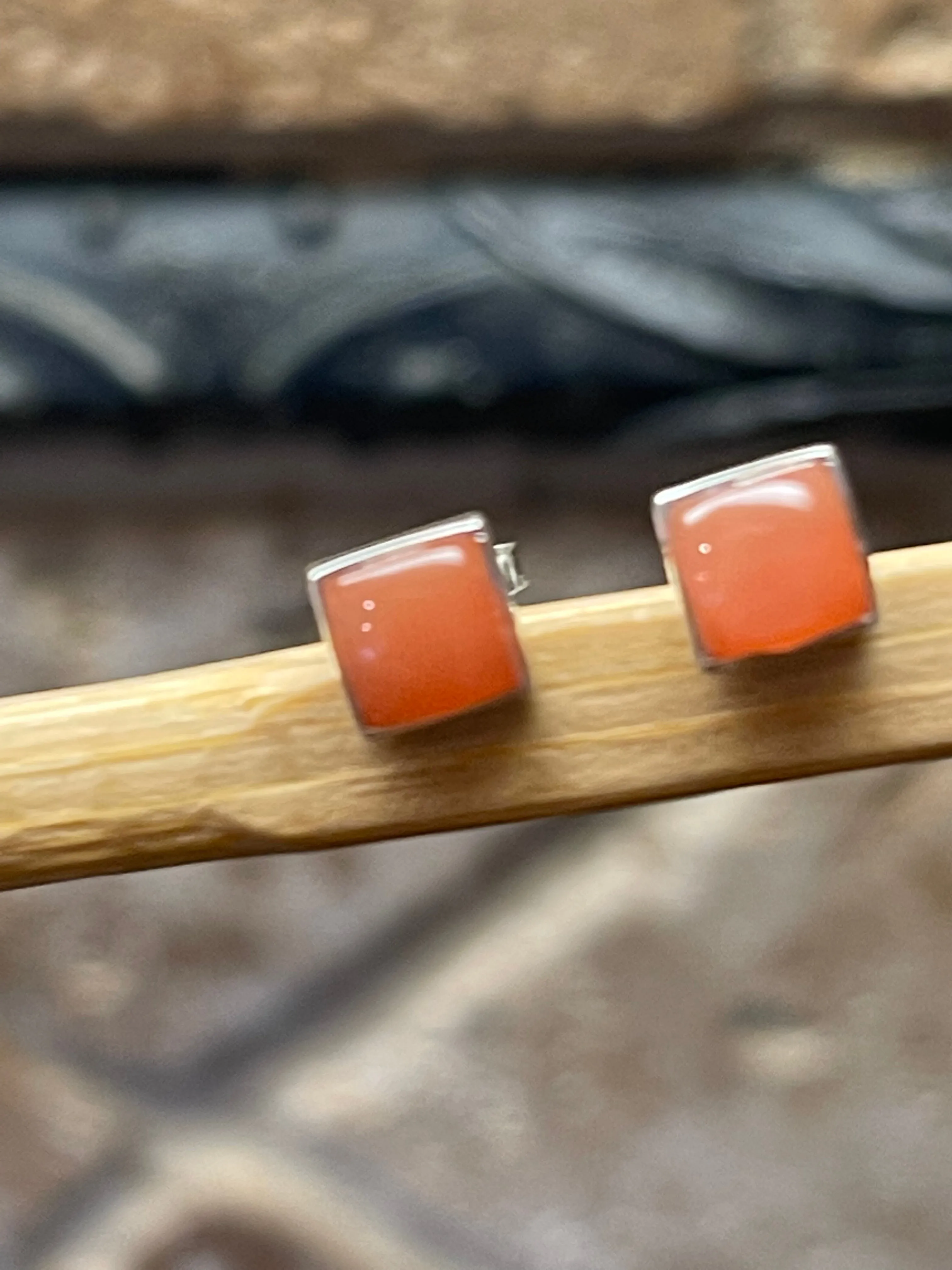 Natural Peach Orthoclase Moonstone 925 Sterling Silver Earrings 6mm