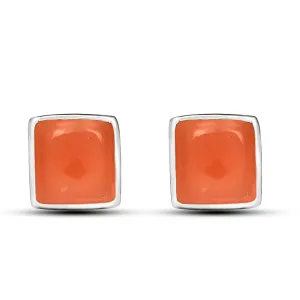 Natural Peach Orthoclase Moonstone 925 Sterling Silver Earrings 6mm