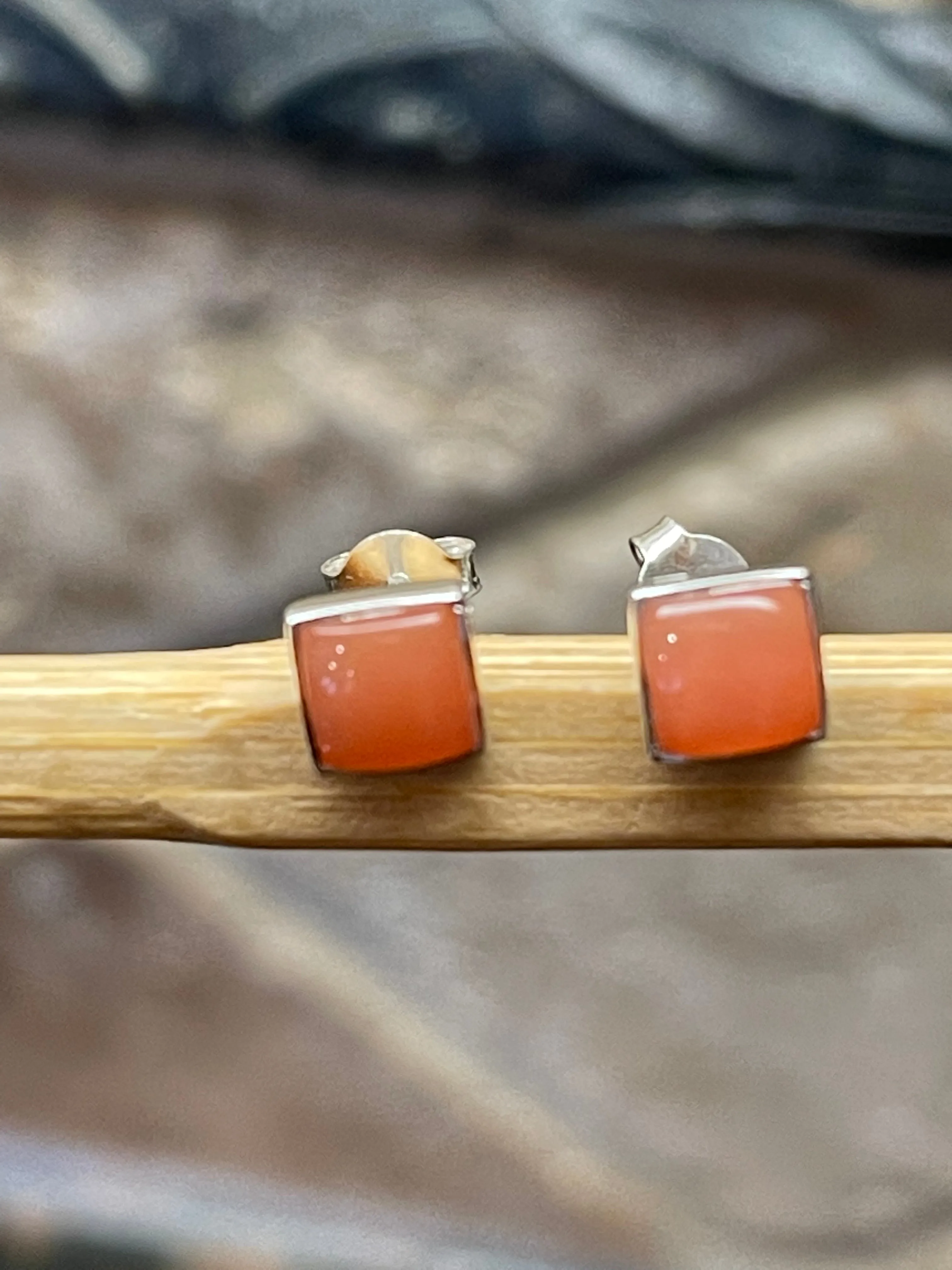 Natural Peach Orthoclase Moonstone 925 Sterling Silver Earrings 6mm