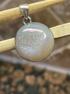 Natural Pearl Window Druzy 925 Solid Sterling Silver Pendant 30mm