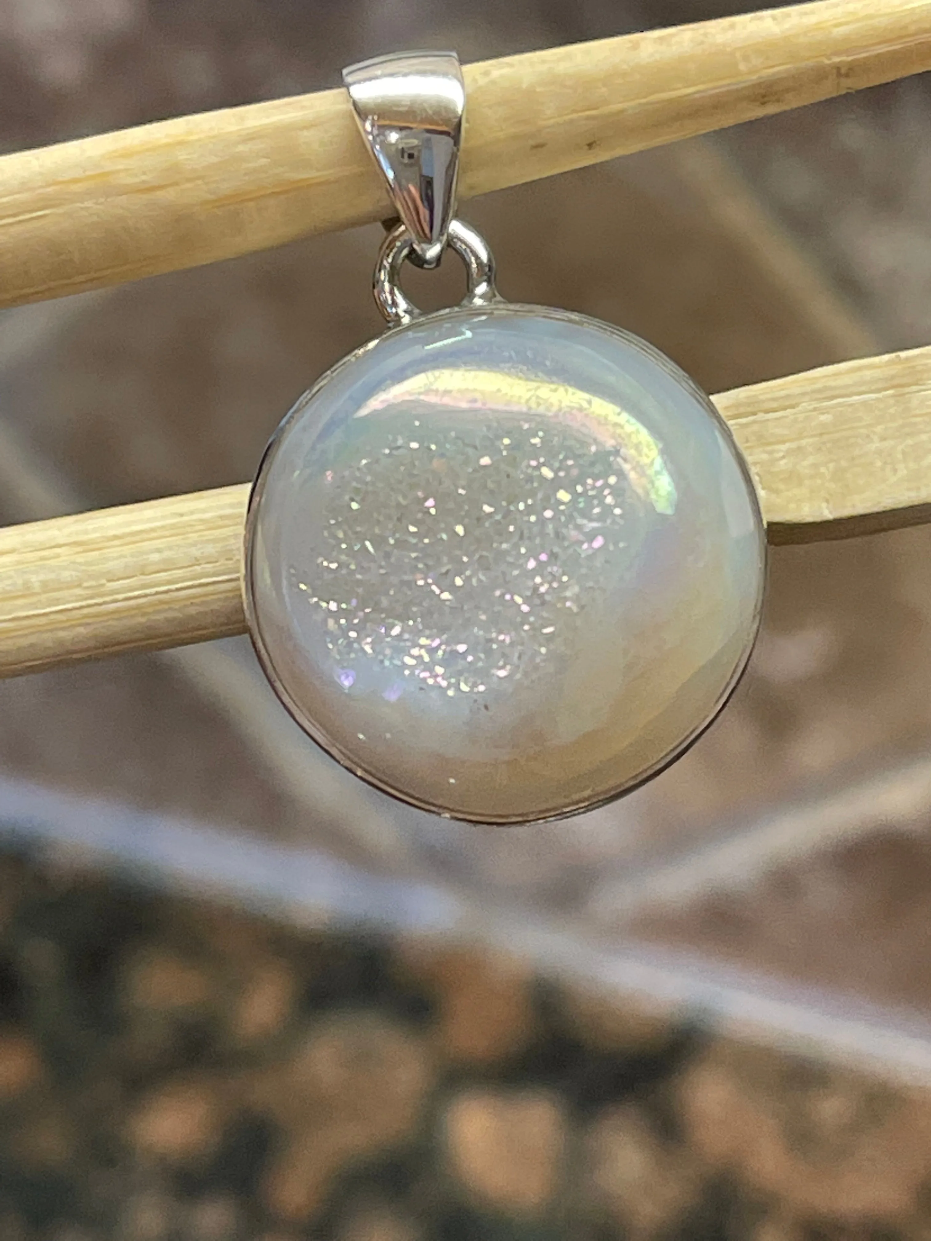 Natural Pearl Window Druzy 925 Solid Sterling Silver Pendant 30mm