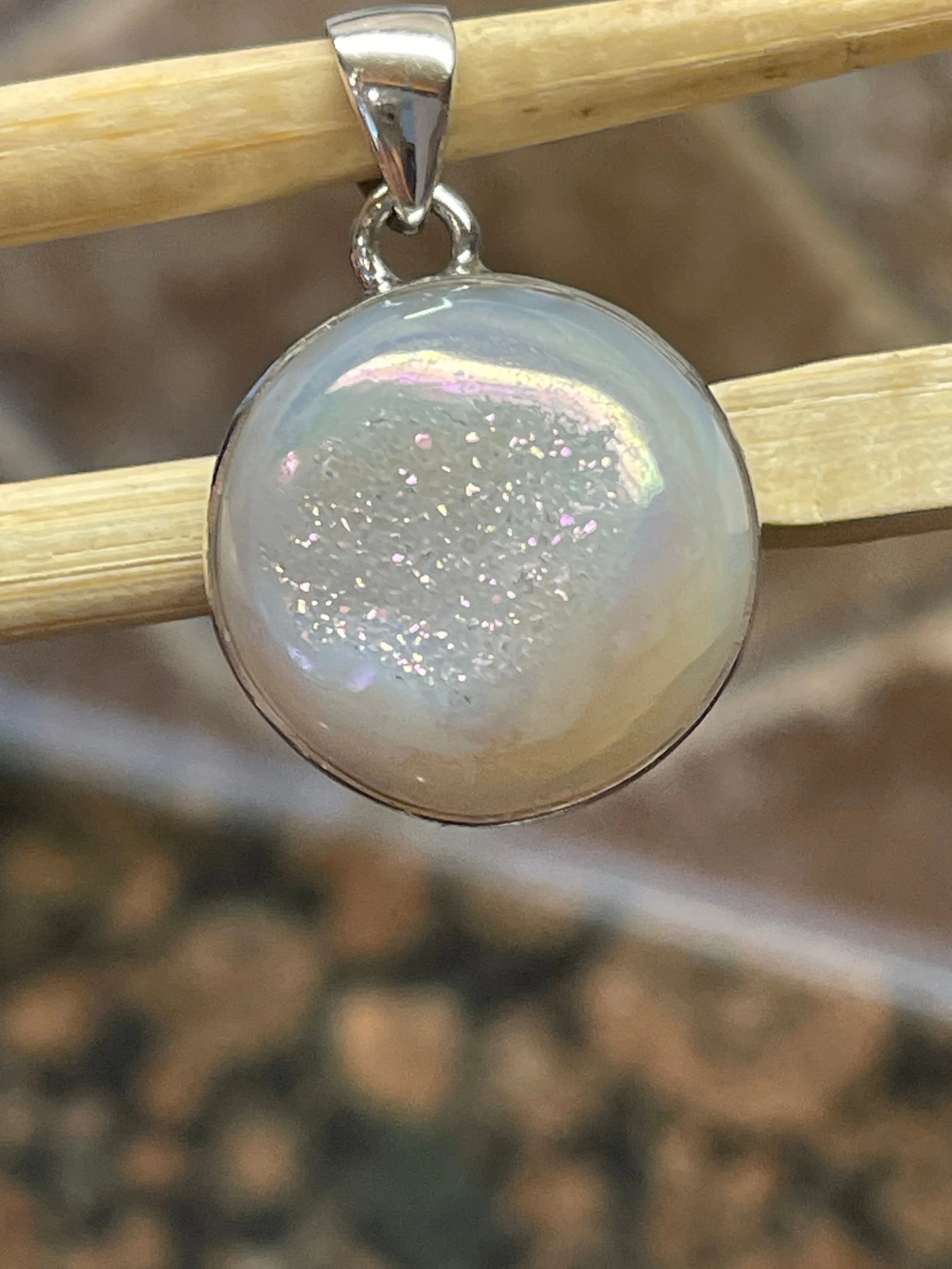 Natural Pearl Window Druzy 925 Solid Sterling Silver Pendant 30mm