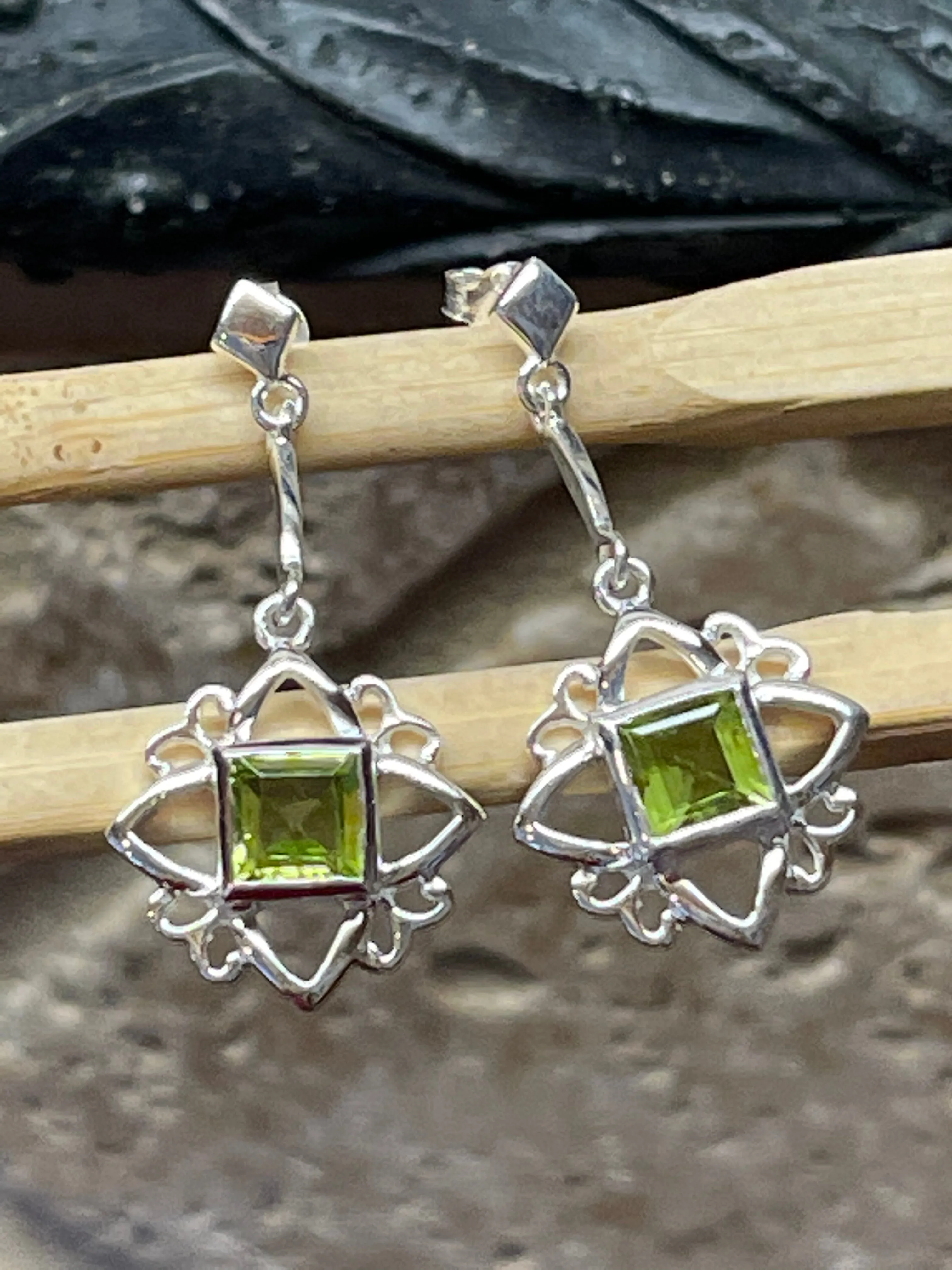 Natural Peridot 925 Solid Sterling Silver Earrings 30mm