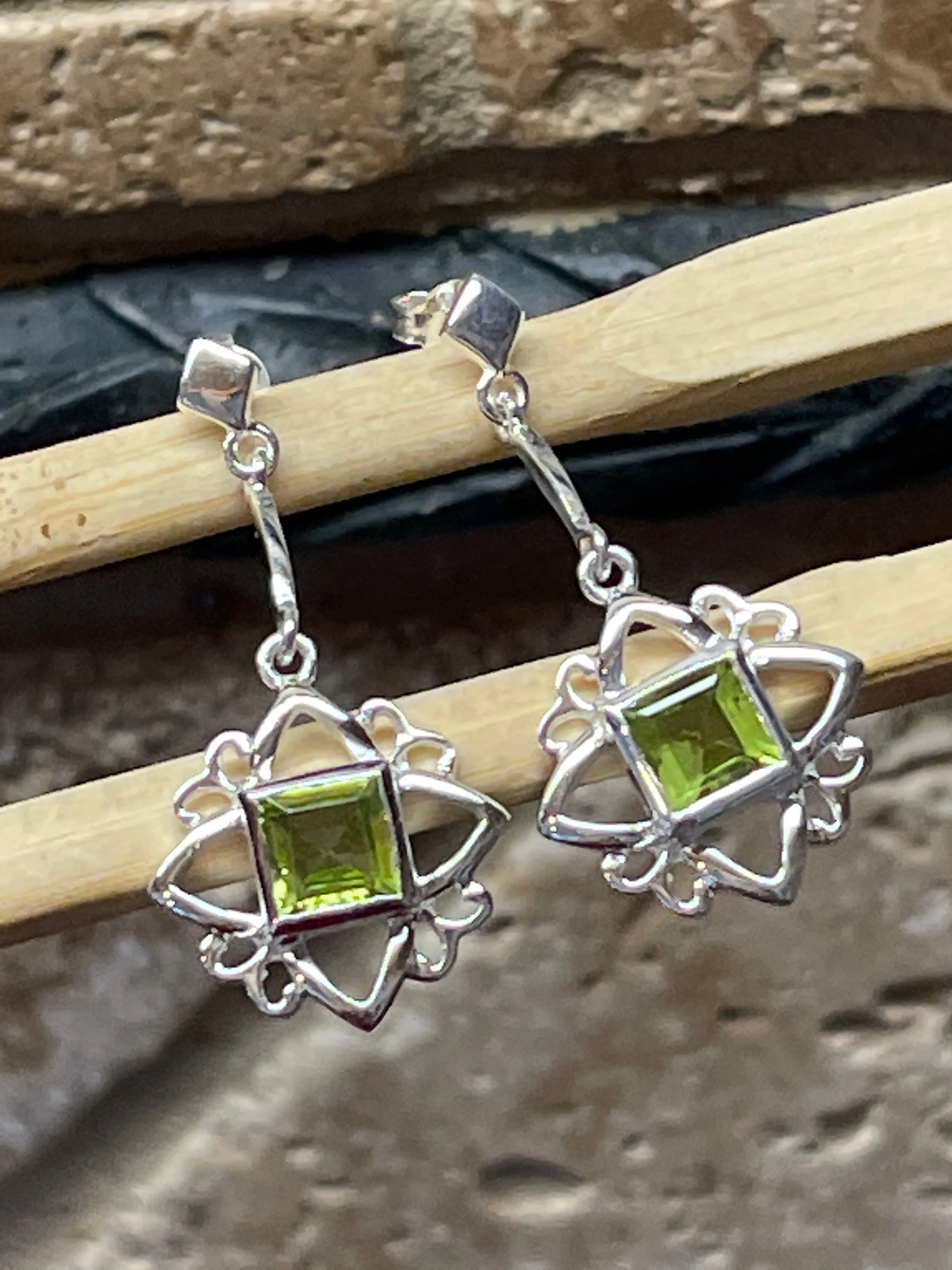 Natural Peridot 925 Solid Sterling Silver Earrings 30mm