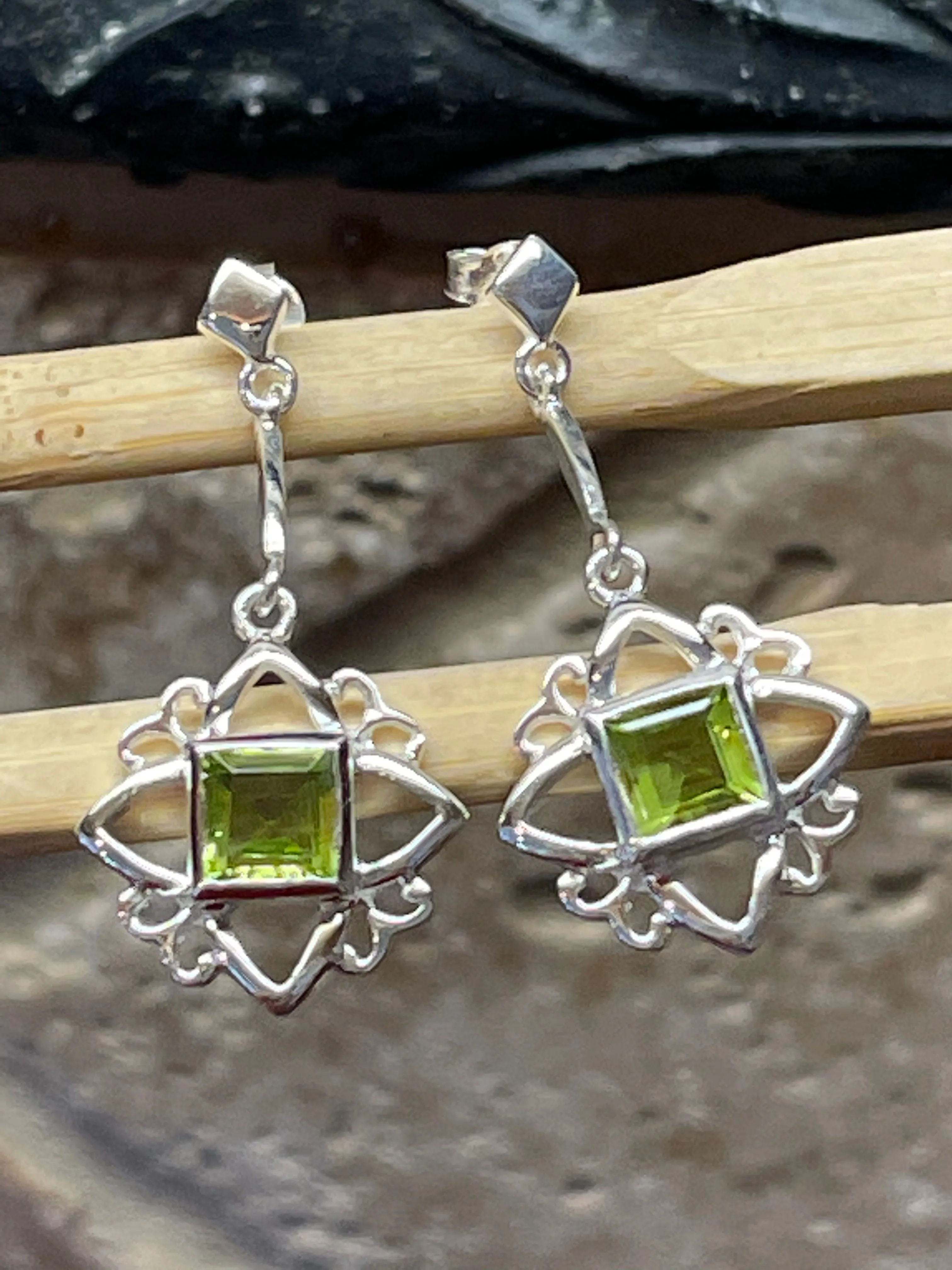 Natural Peridot 925 Solid Sterling Silver Earrings 30mm
