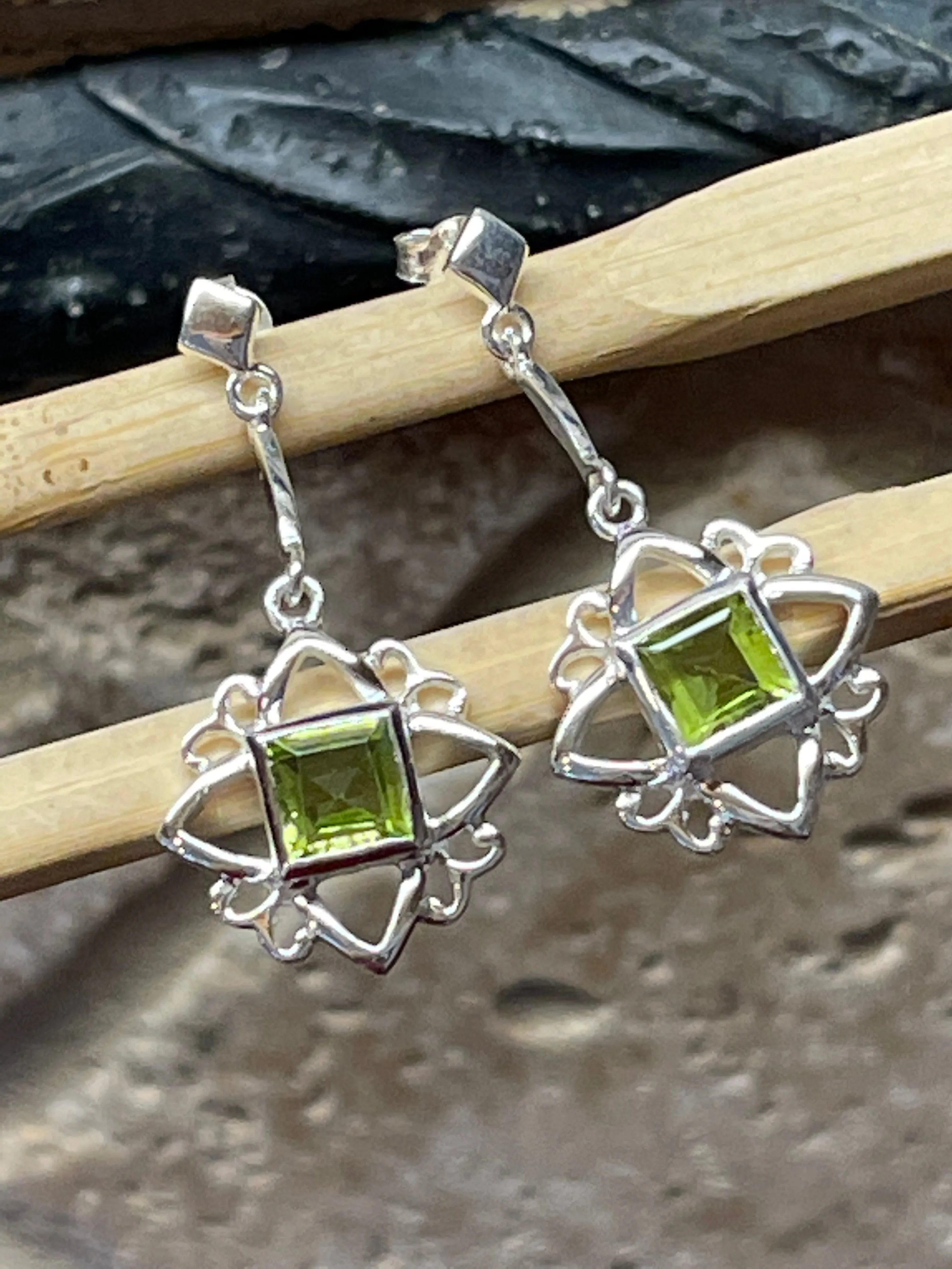 Natural Peridot 925 Solid Sterling Silver Earrings 30mm