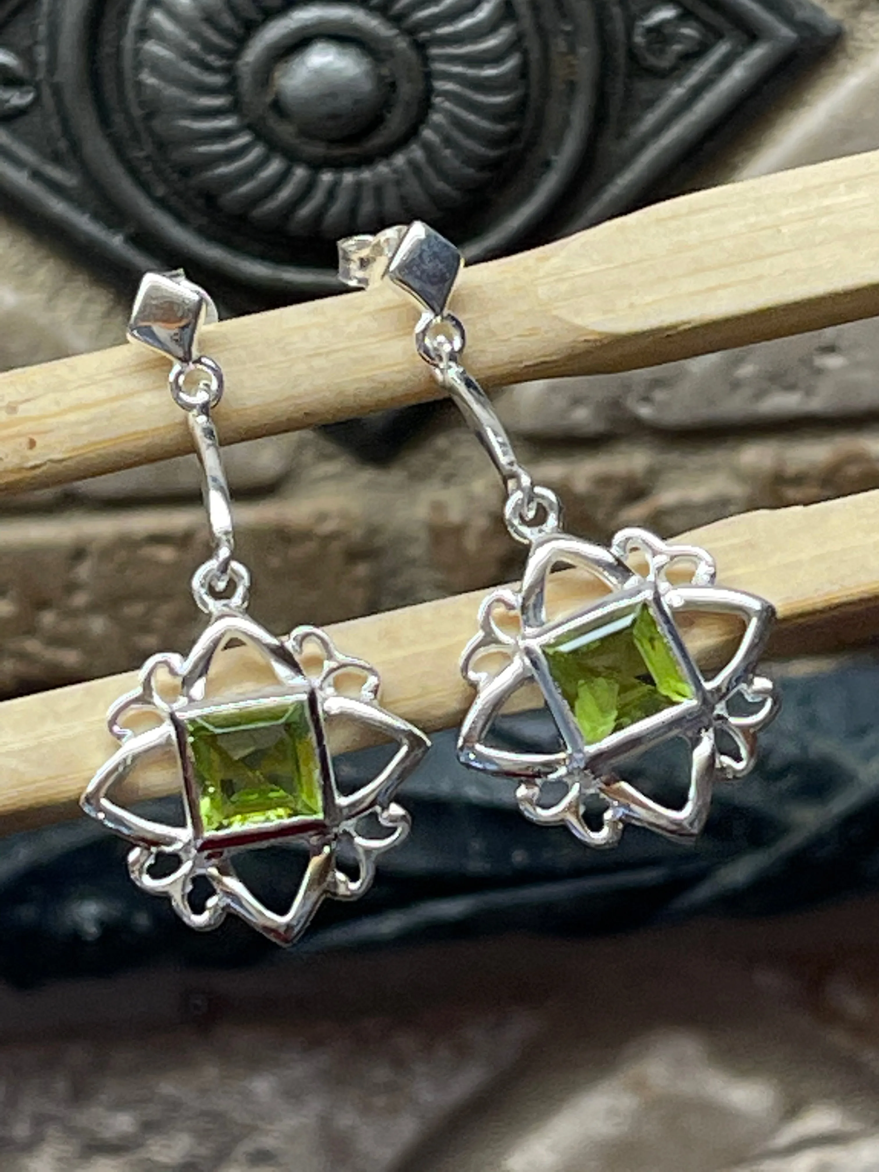 Natural Peridot 925 Solid Sterling Silver Earrings 30mm