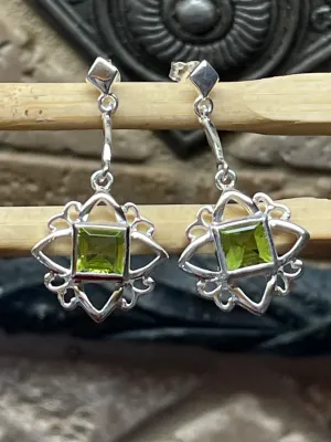Natural Peridot 925 Solid Sterling Silver Earrings 30mm