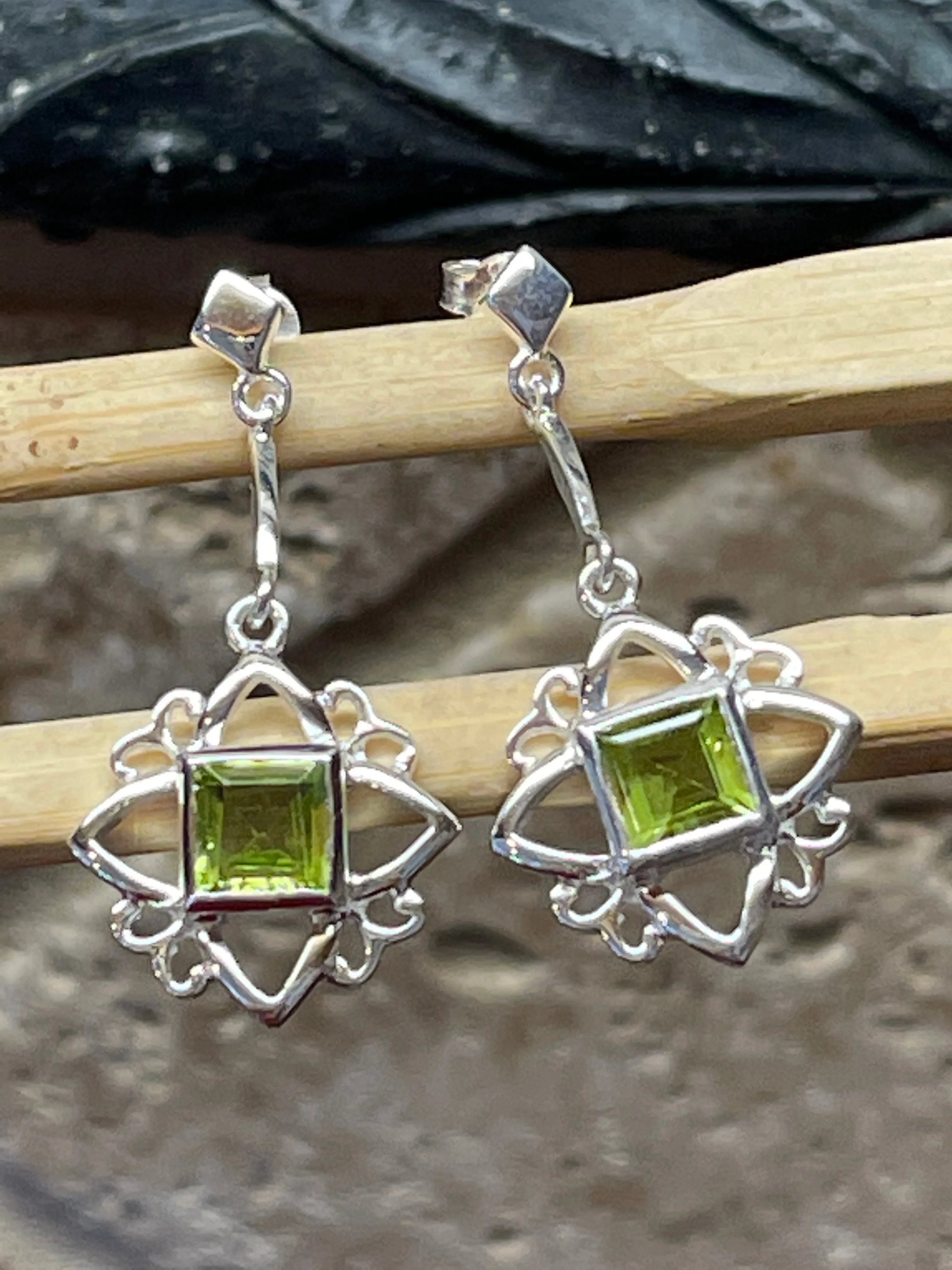 Natural Peridot 925 Solid Sterling Silver Earrings 30mm