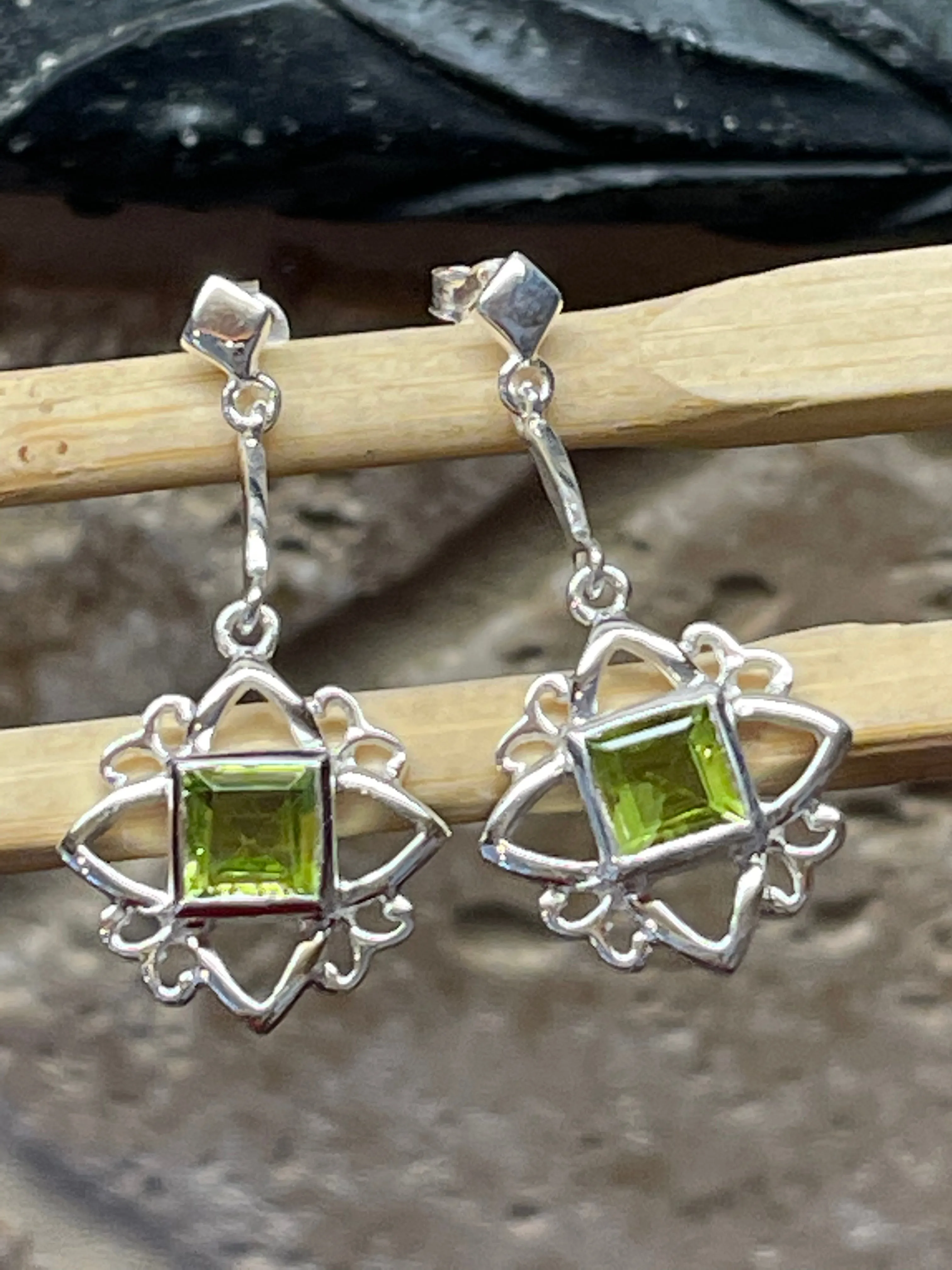 Natural Peridot 925 Solid Sterling Silver Earrings 30mm
