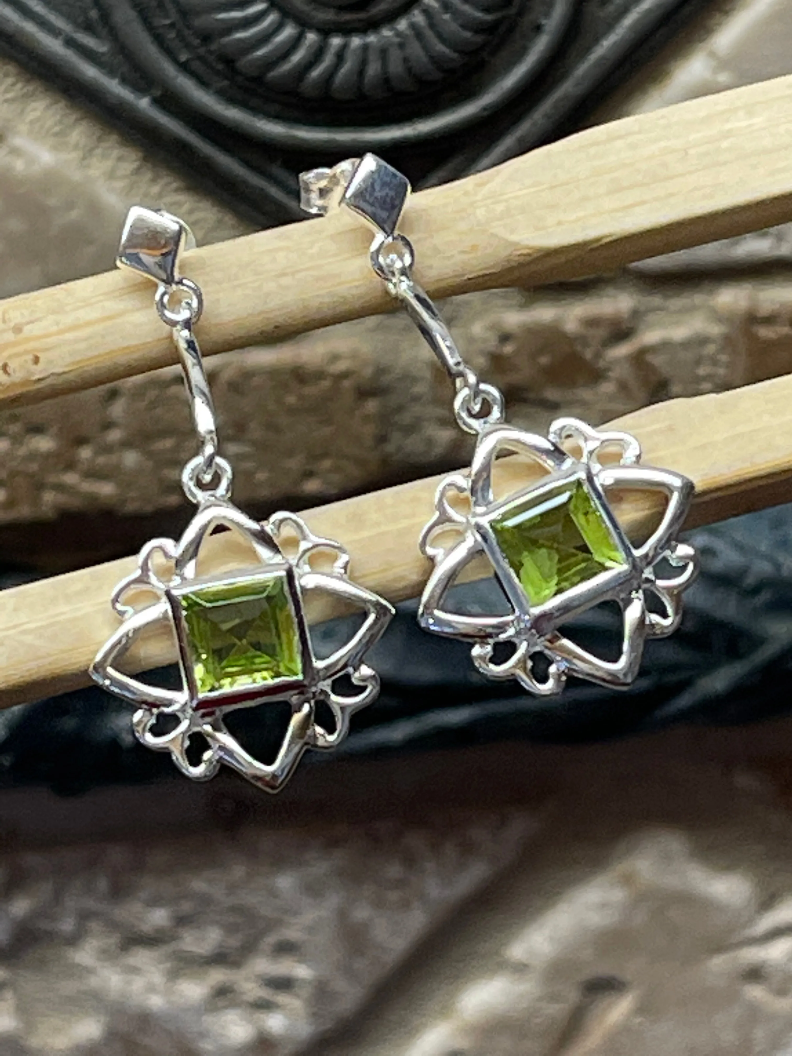Natural Peridot 925 Solid Sterling Silver Earrings 30mm