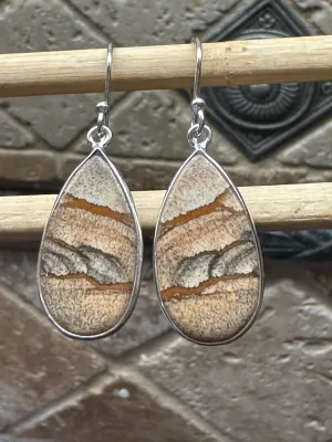 Natural Picture Jasper 925 Solid Sterling Silver American Landscape Earrings 40mm