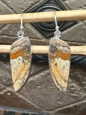 Natural Picture Jasper 925 Solid Sterling Silver American Landscape Earrings 40mm