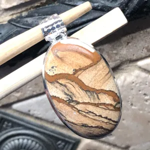 Natural Picture Jasper 925 Solid Sterling Silver American Landscape Pendant 45mm