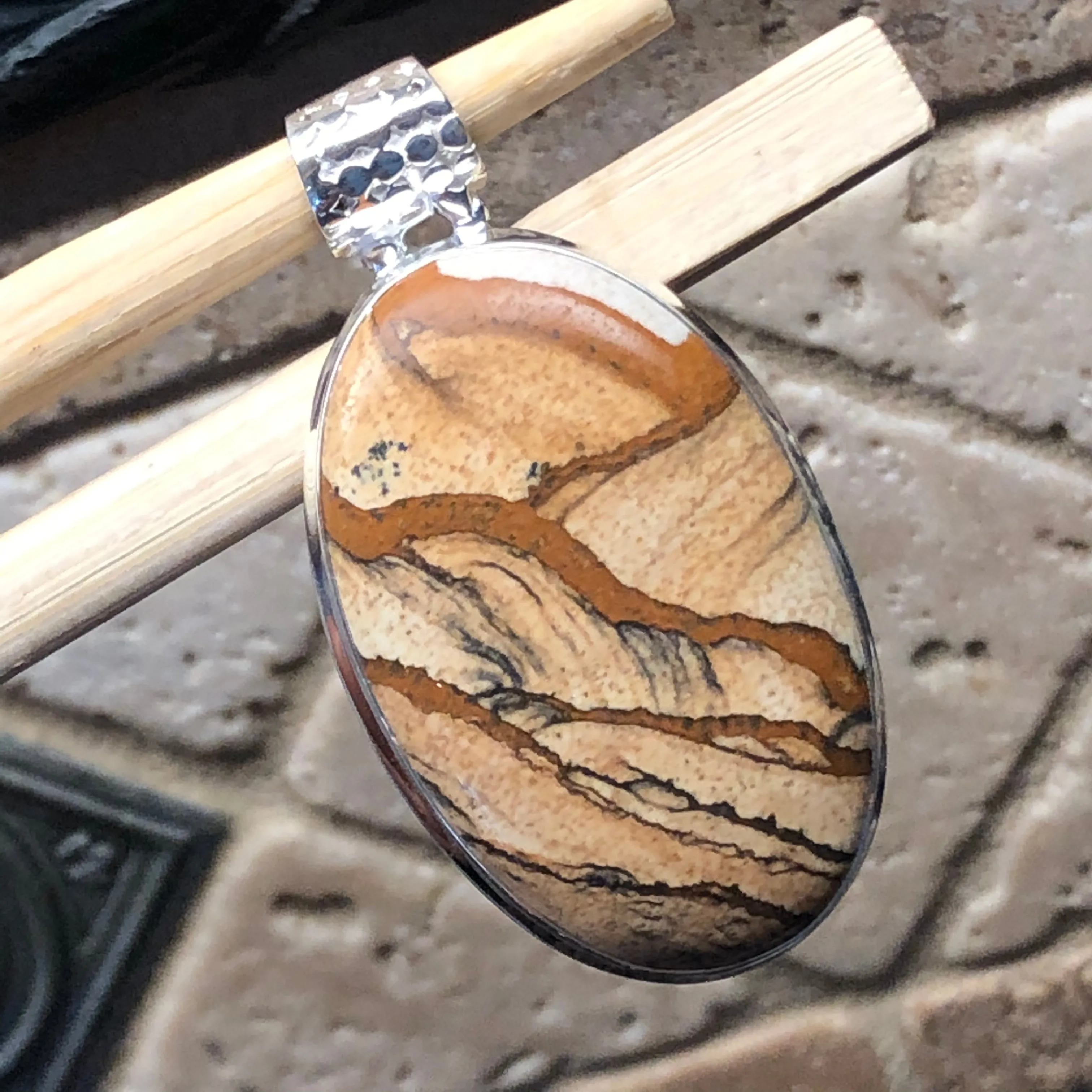Natural Picture Jasper 925 Solid Sterling Silver American Landscape Pendant 45mm