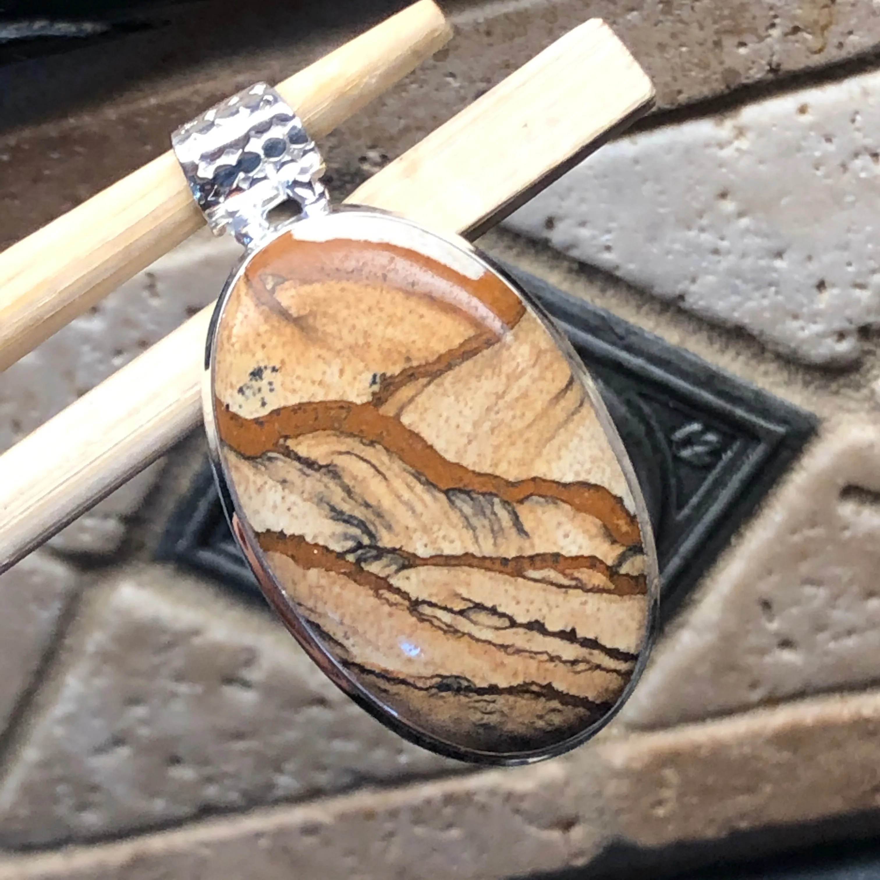 Natural Picture Jasper 925 Solid Sterling Silver American Landscape Pendant 45mm