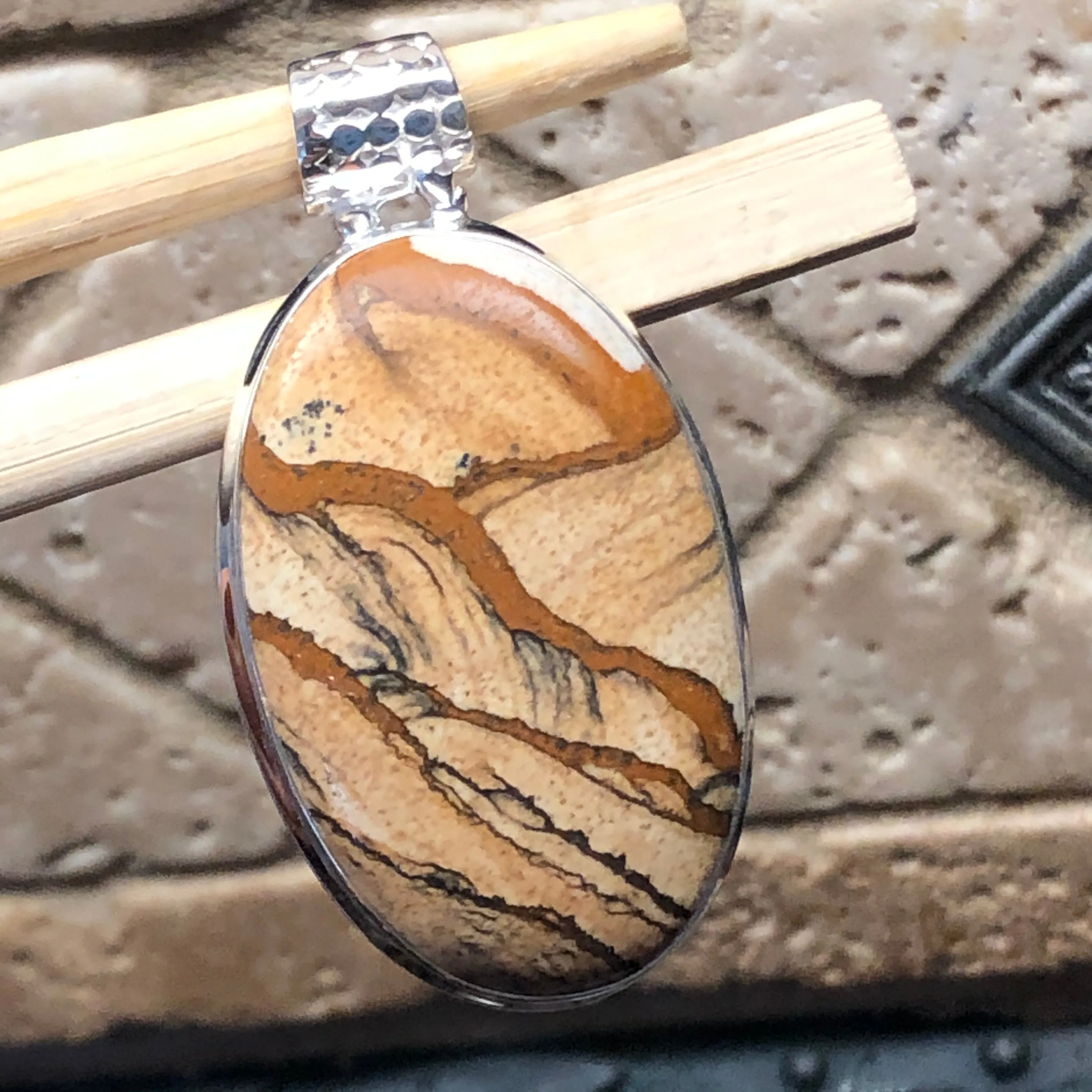Natural Picture Jasper 925 Solid Sterling Silver American Landscape Pendant 45mm