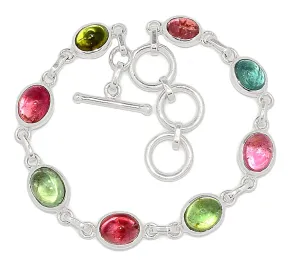 Natural Pink, Green Tourmaline 925 Solid Sterling Silver Bracelets 7"