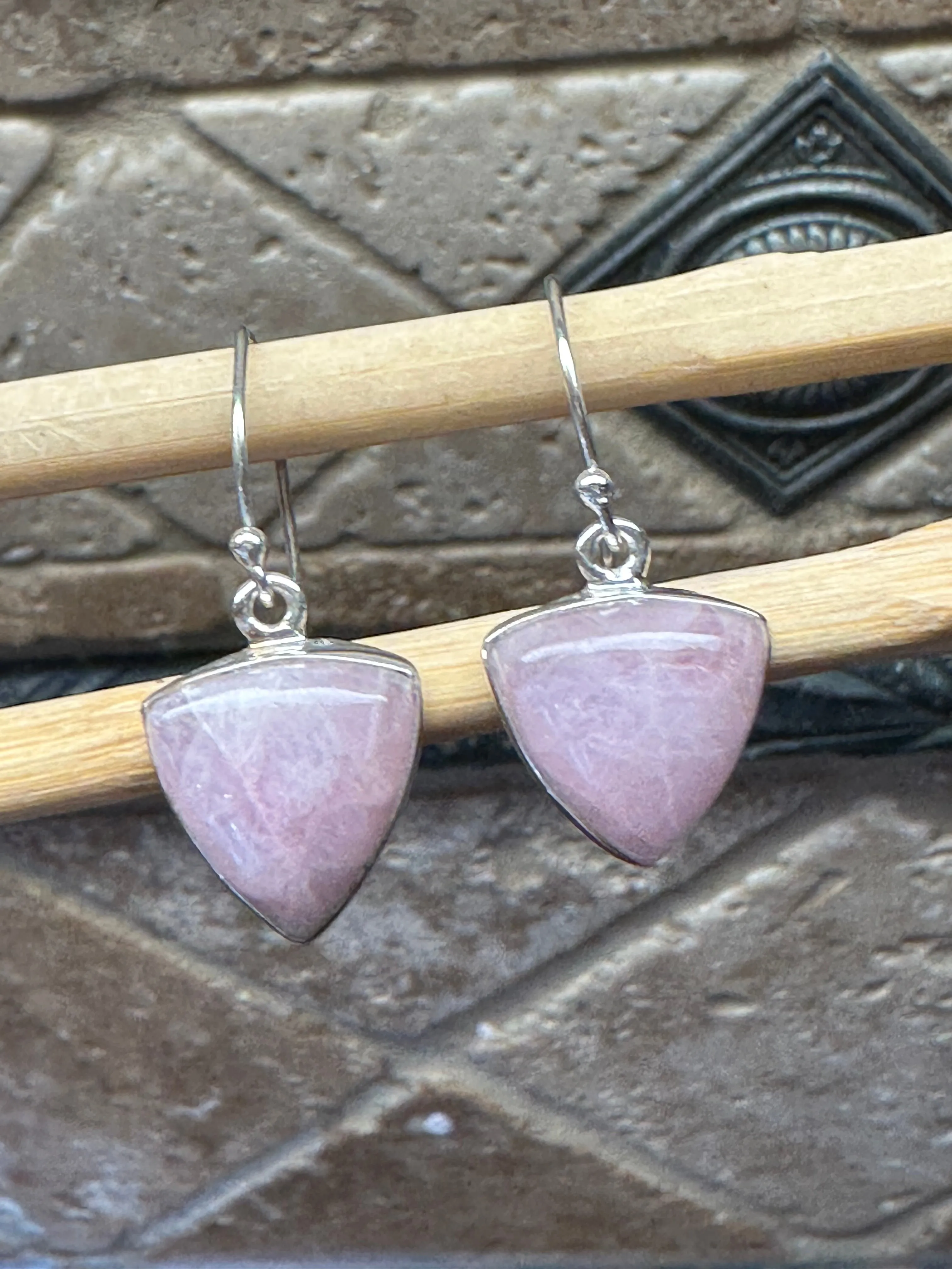 Natural Pink Kunzite 925 Solid Sterling Silver Earrings 35mm