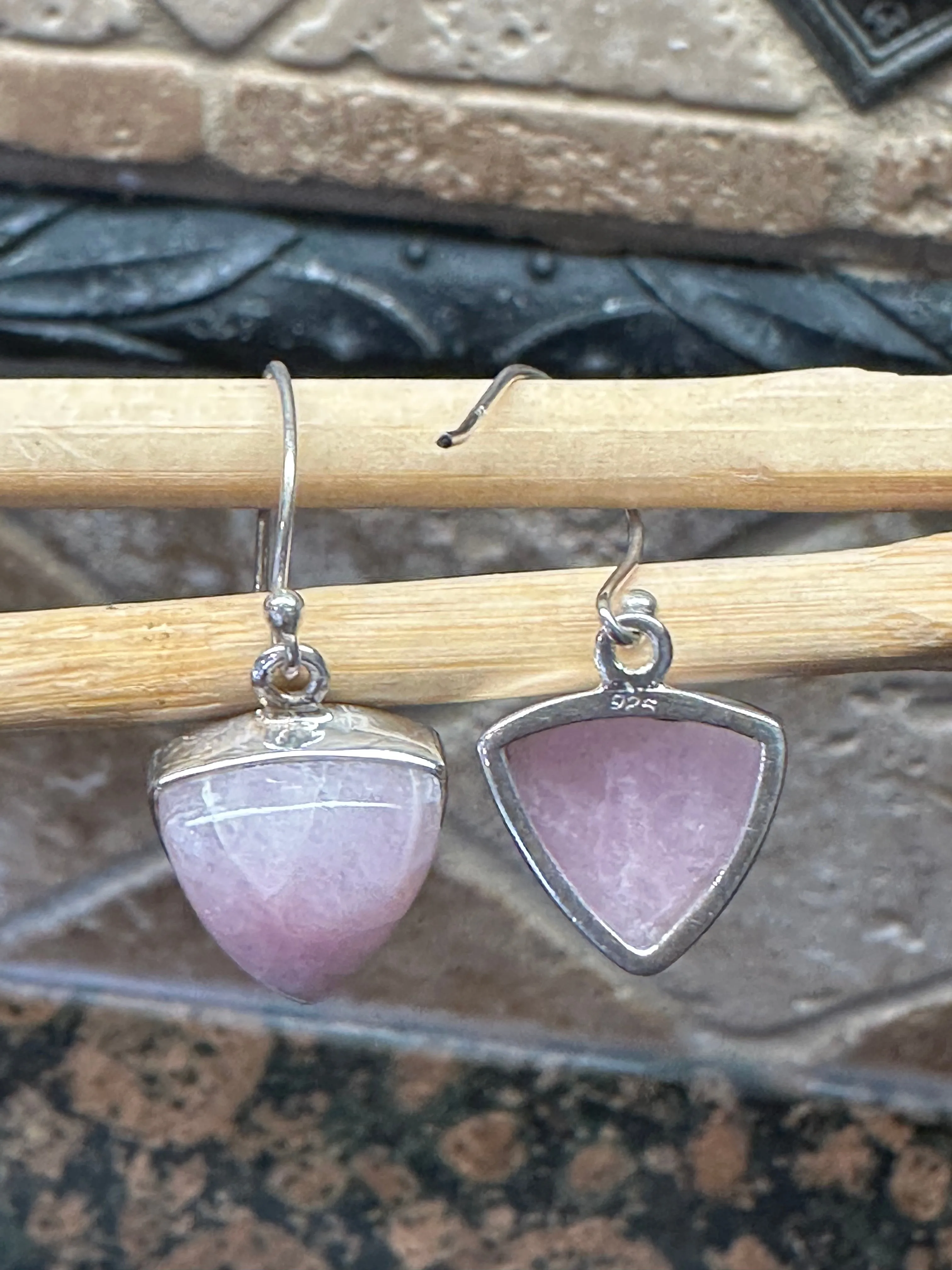 Natural Pink Kunzite 925 Solid Sterling Silver Earrings 35mm