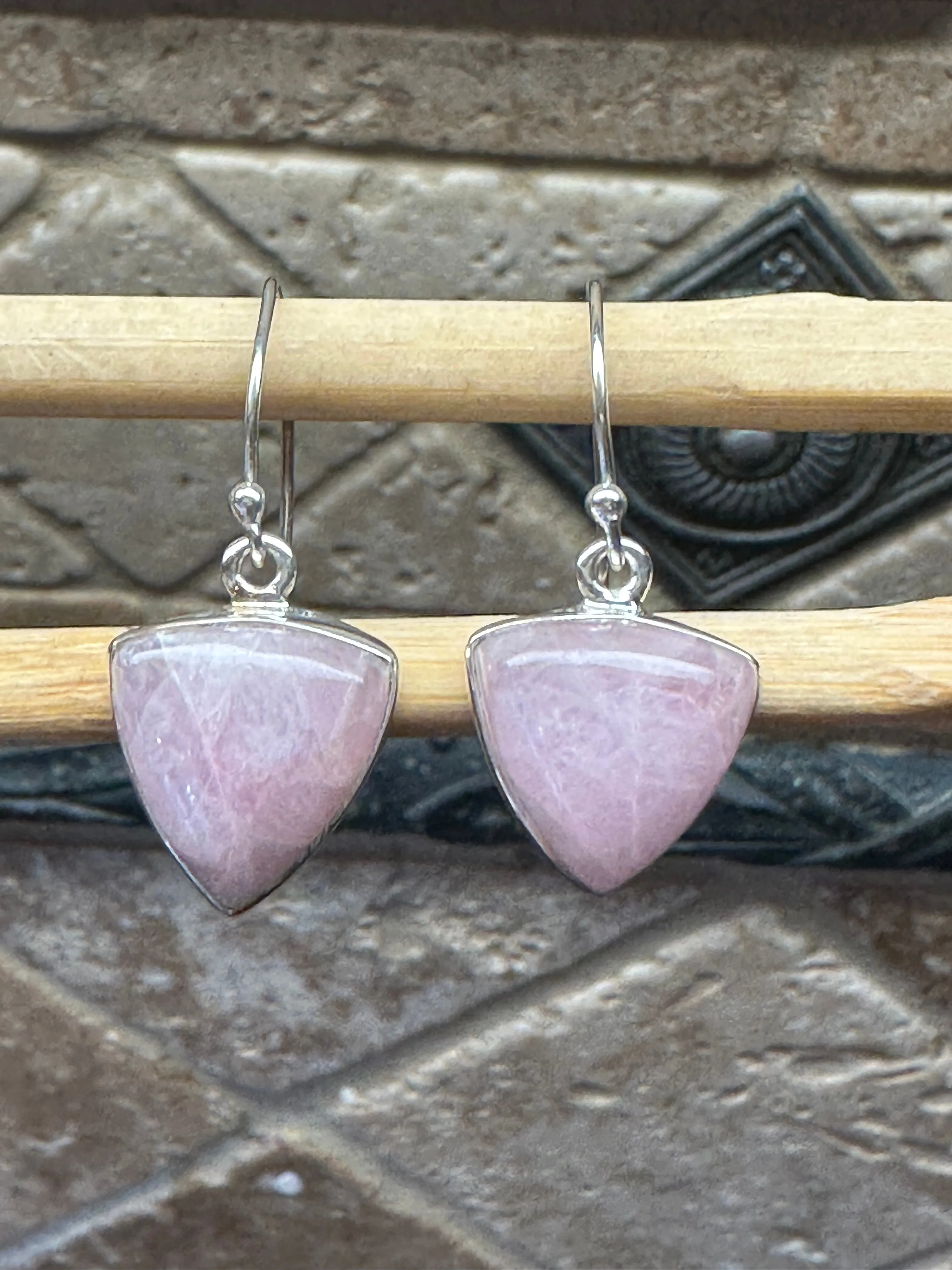 Natural Pink Kunzite 925 Solid Sterling Silver Earrings 35mm