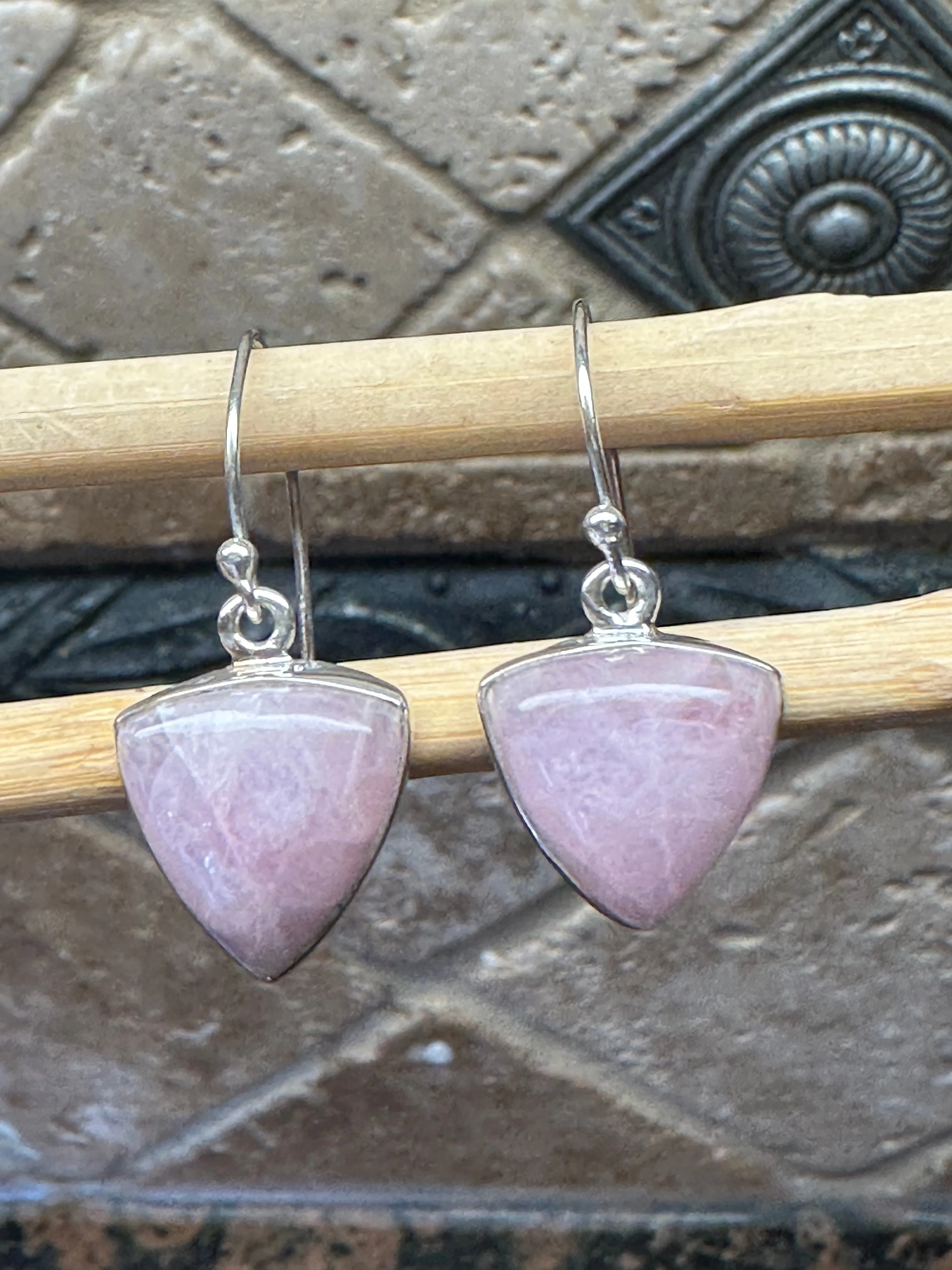 Natural Pink Kunzite 925 Solid Sterling Silver Earrings 35mm