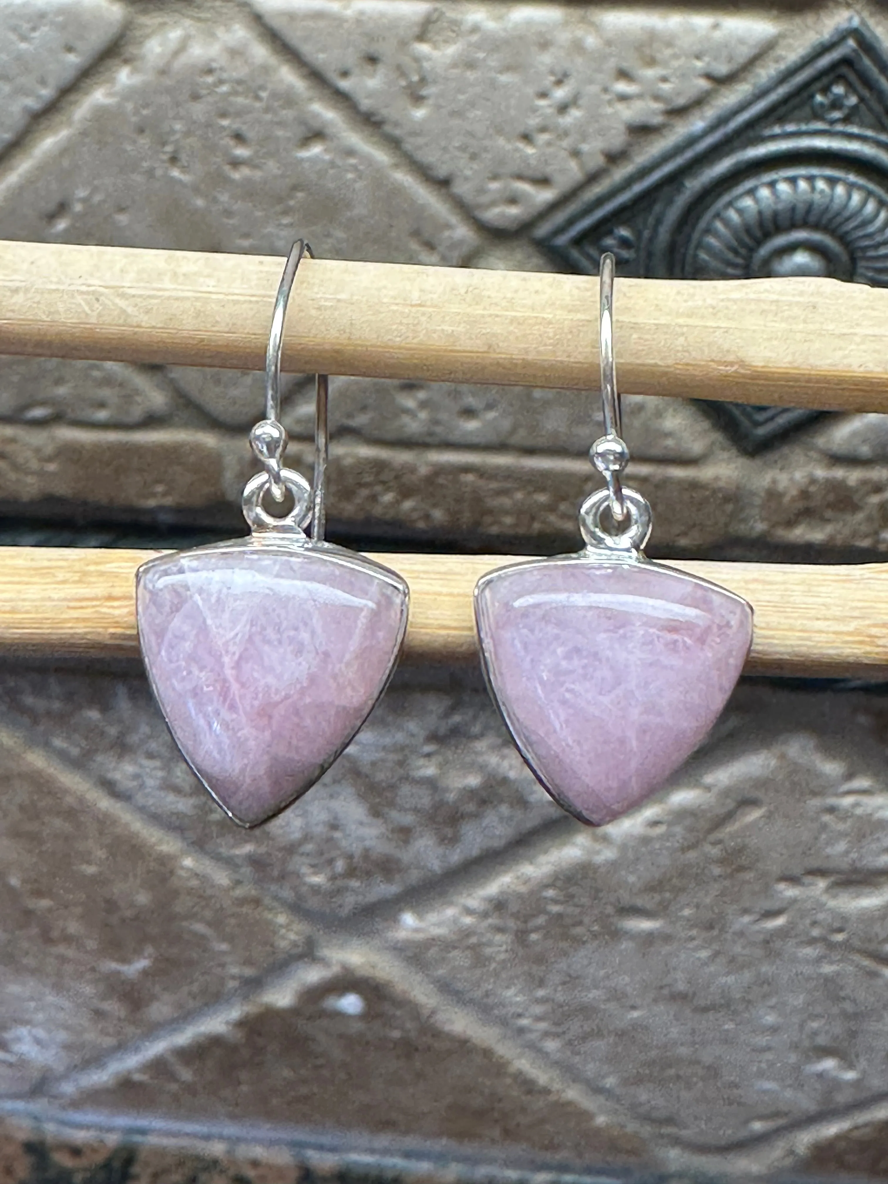 Natural Pink Kunzite 925 Solid Sterling Silver Earrings 35mm