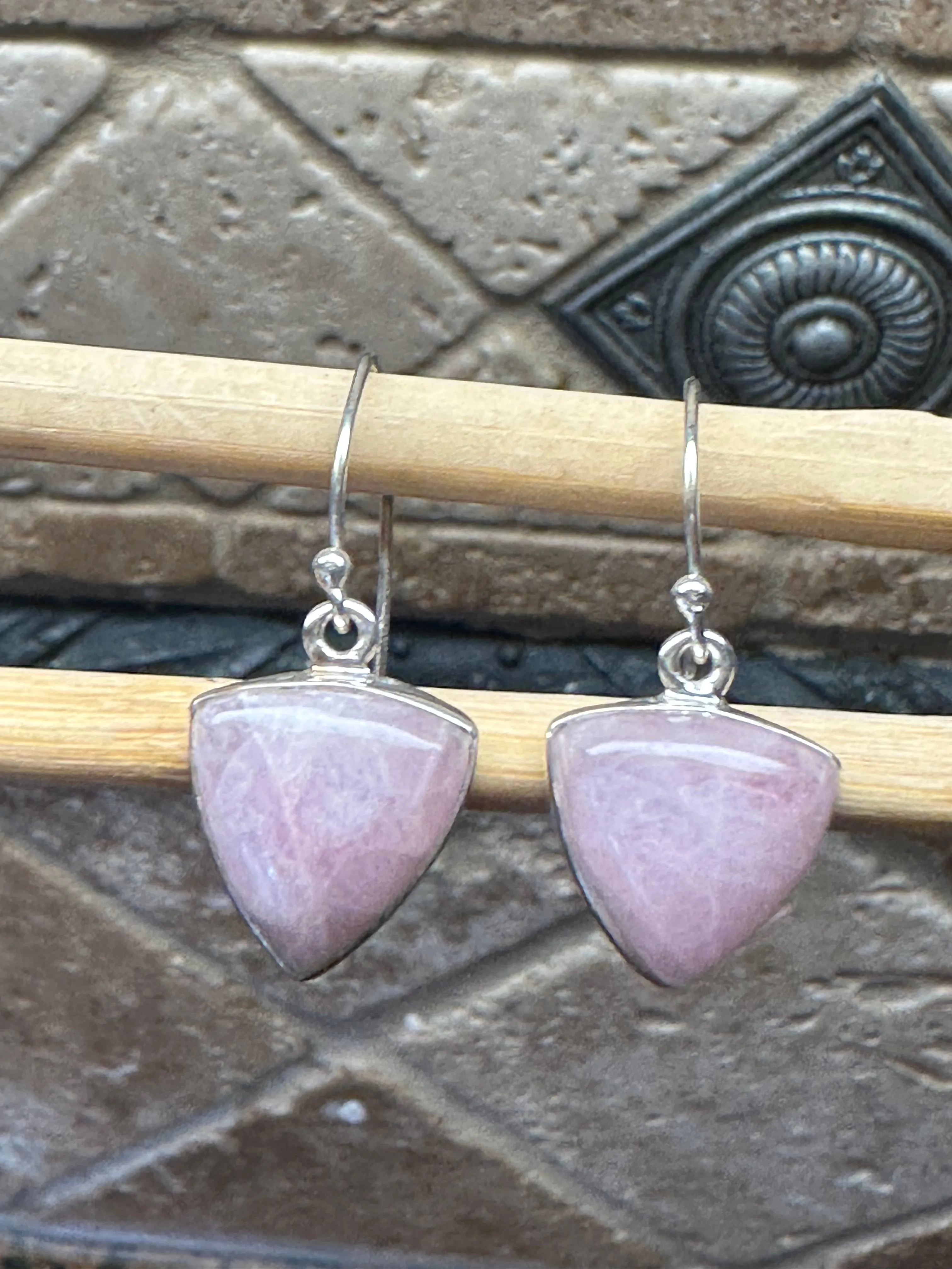 Natural Pink Kunzite 925 Solid Sterling Silver Earrings 35mm