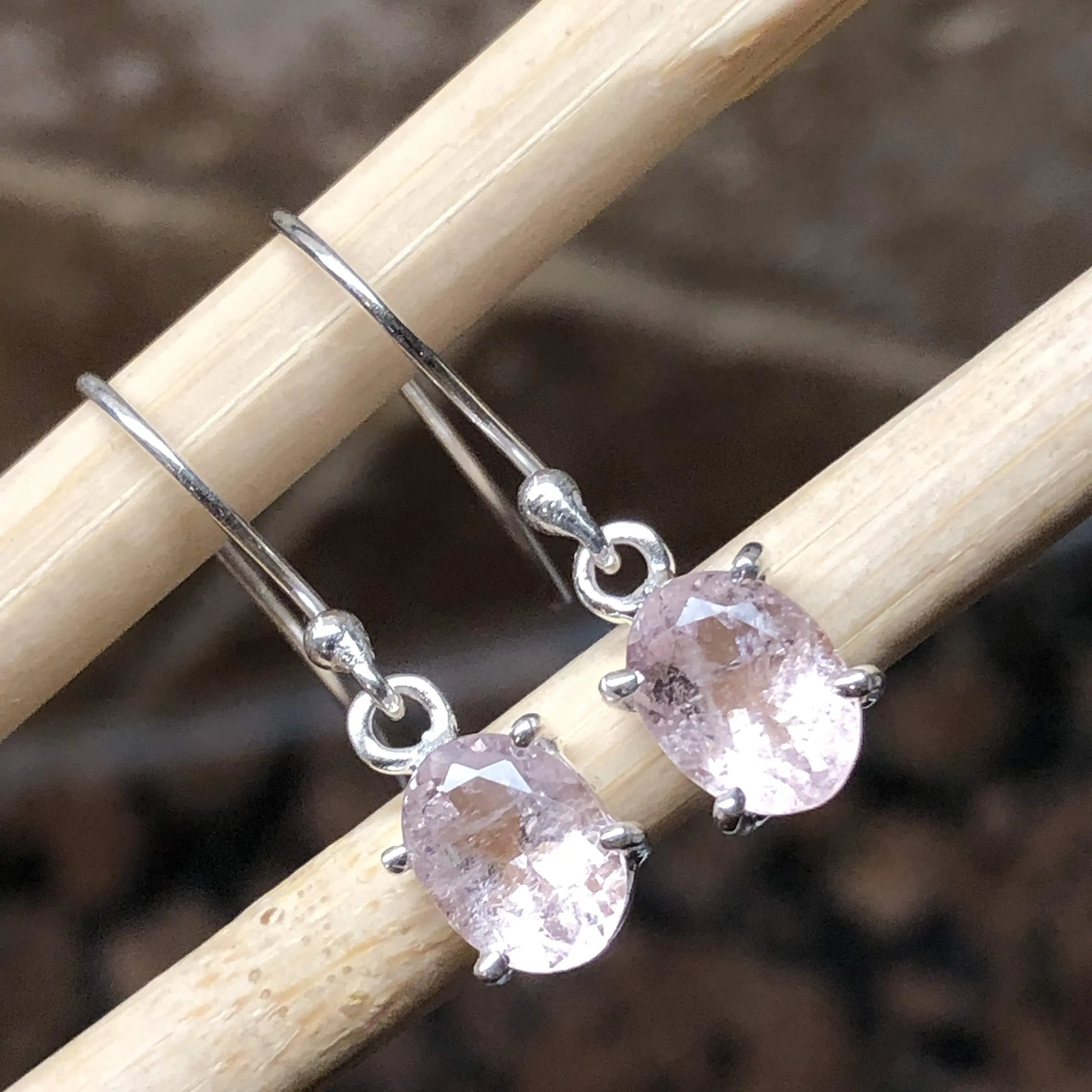 Natural Pink Morganite 925 Solid Sterling Silver Earrings 20mm
