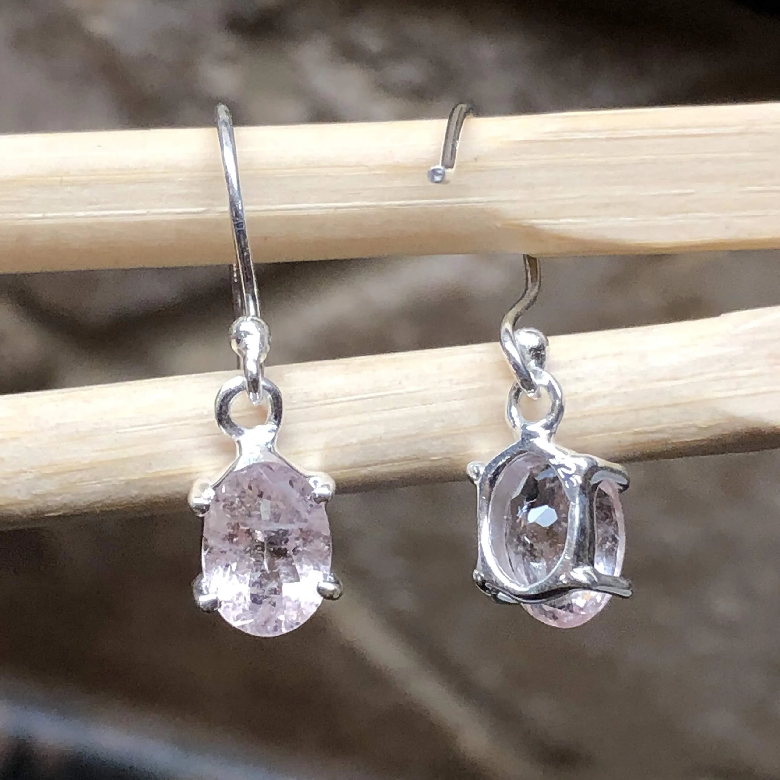 Natural Pink Morganite 925 Solid Sterling Silver Earrings 20mm