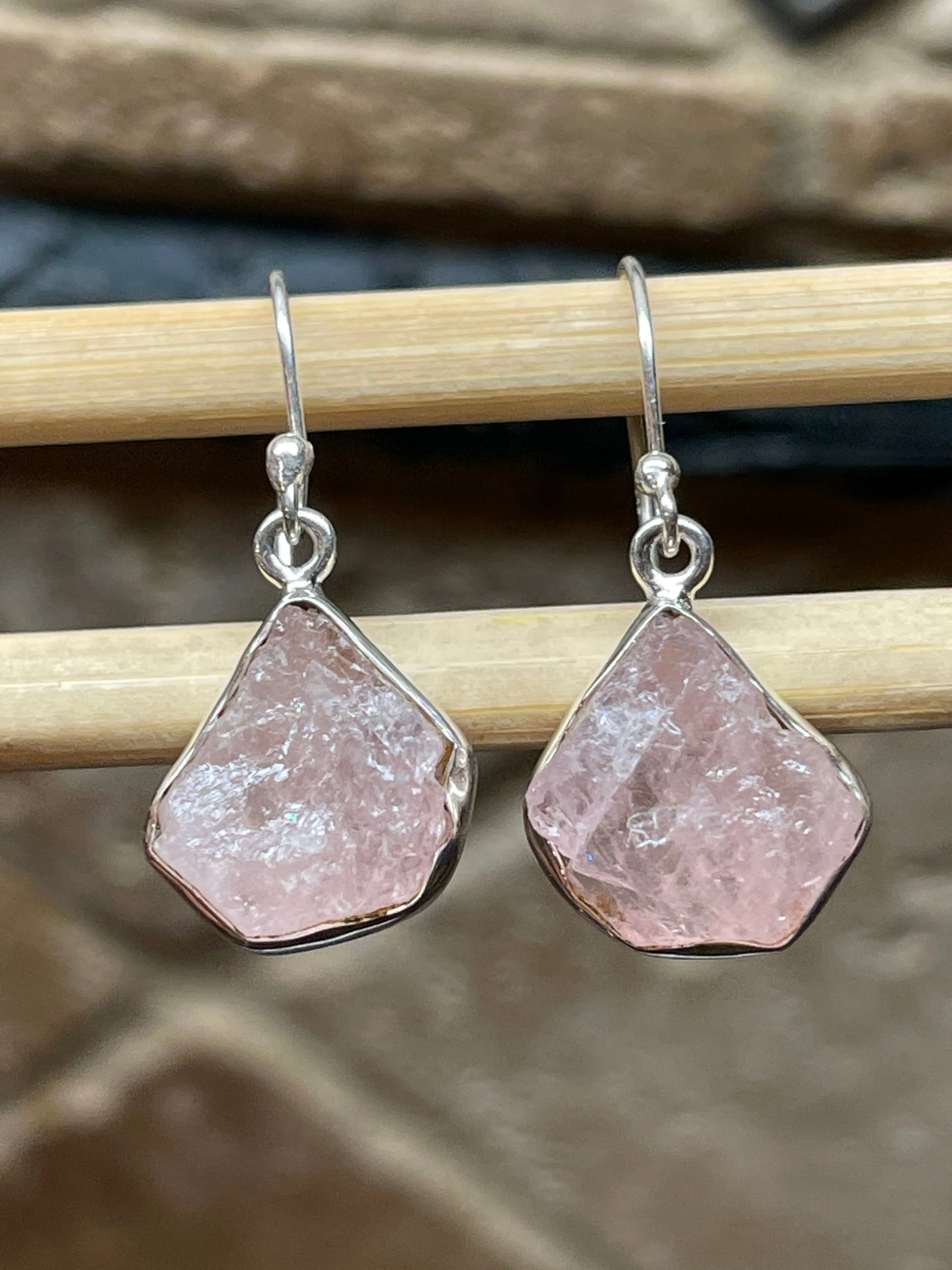 Natural Pink Morganite 925 Solid Sterling Silver Earrings 25mm