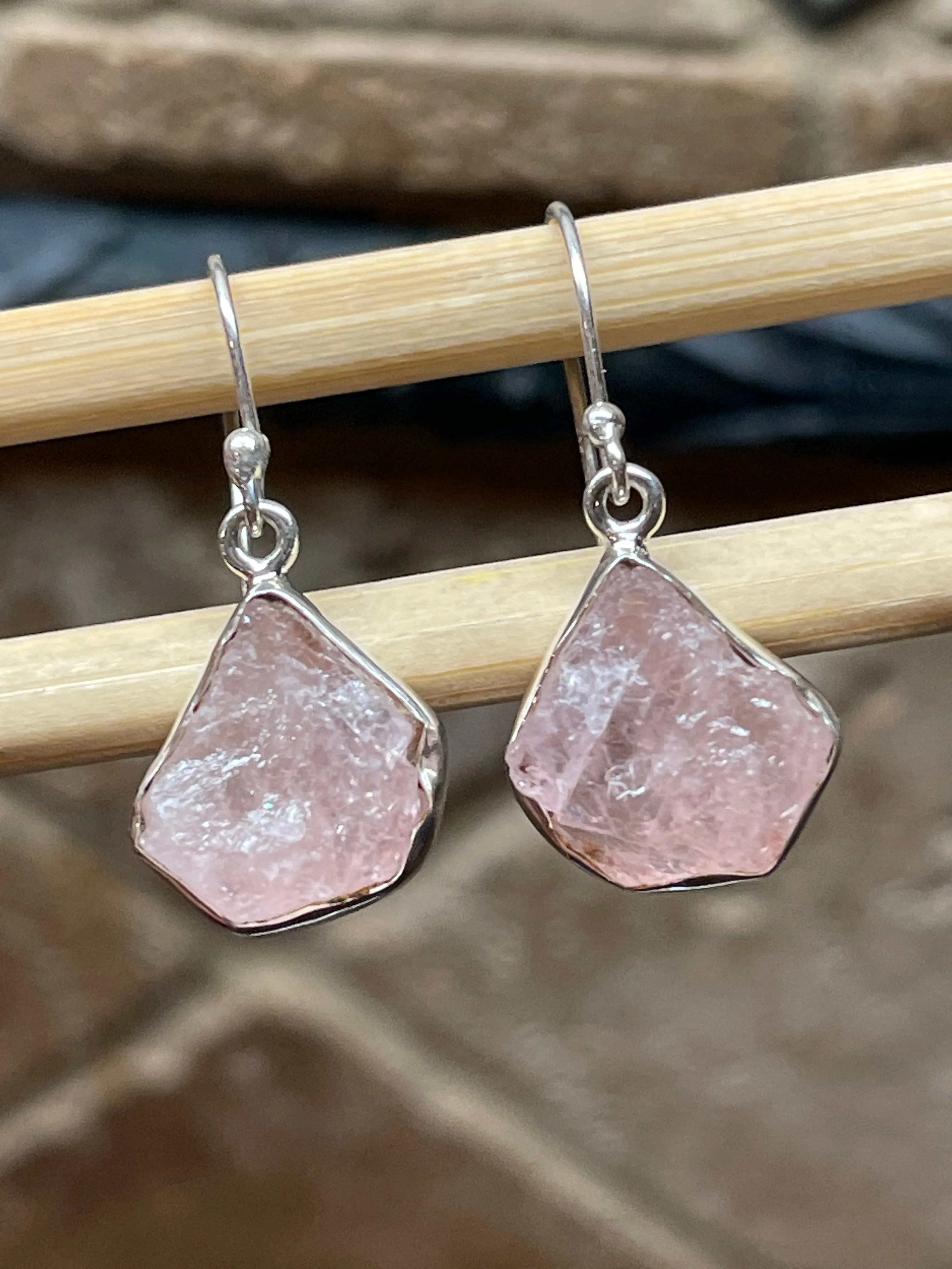 Natural Pink Morganite 925 Solid Sterling Silver Earrings 25mm