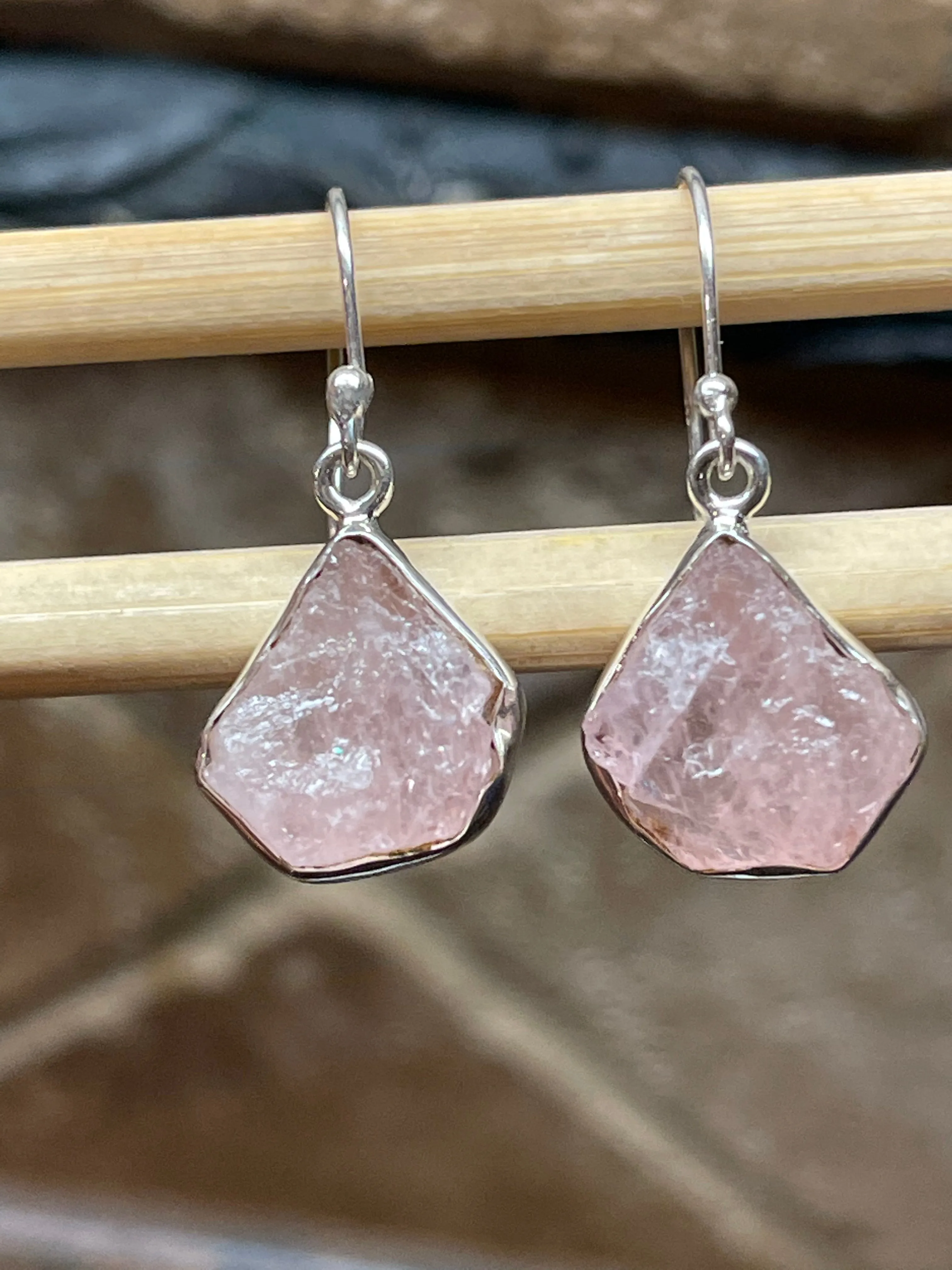 Natural Pink Morganite 925 Solid Sterling Silver Earrings 25mm