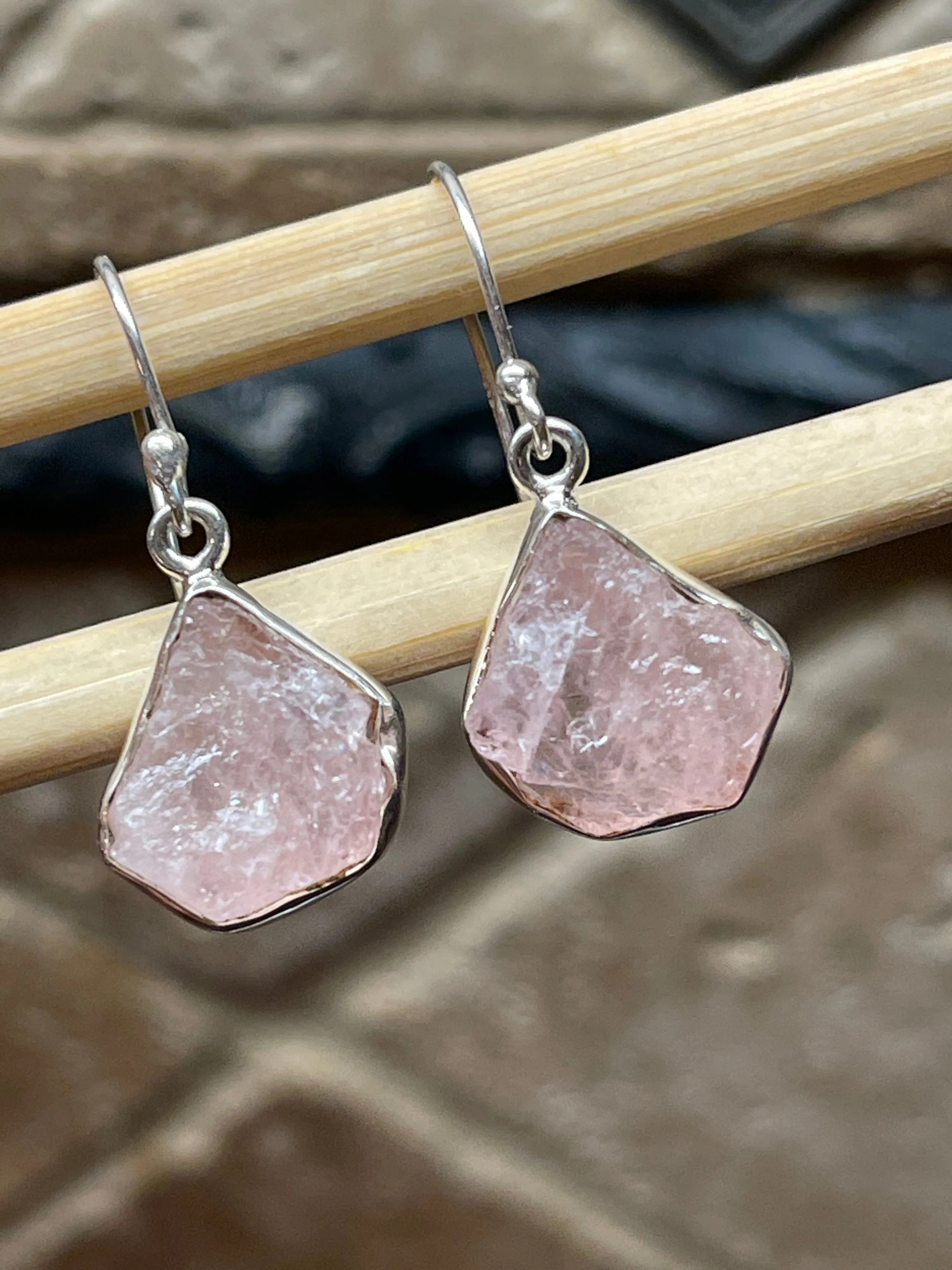 Natural Pink Morganite 925 Solid Sterling Silver Earrings 25mm