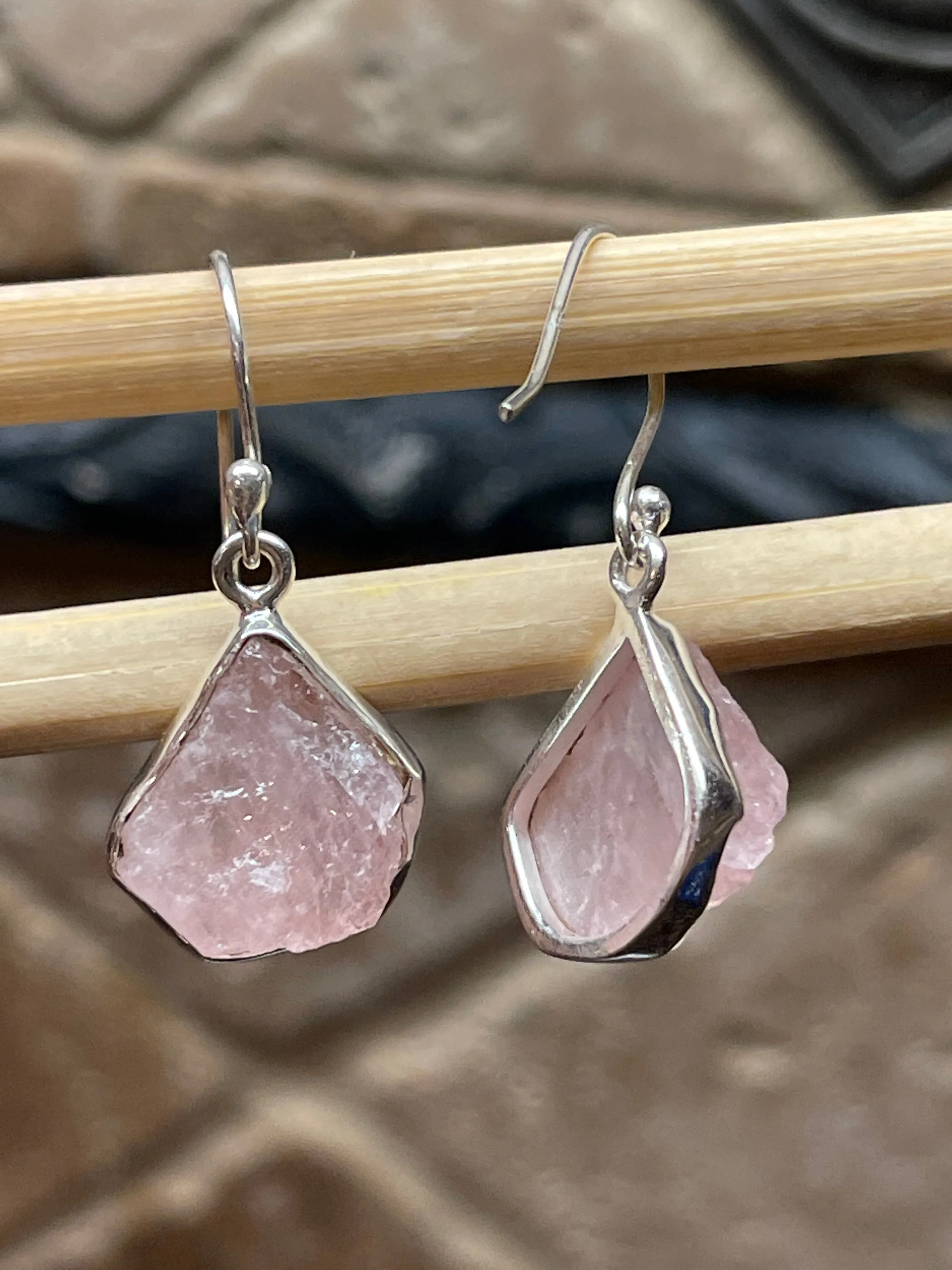 Natural Pink Morganite 925 Solid Sterling Silver Earrings 25mm