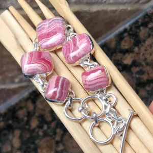 Natural Pink Rhodocrosite 925 Solid Sterling Silver Bracelets 7 1/2 inches