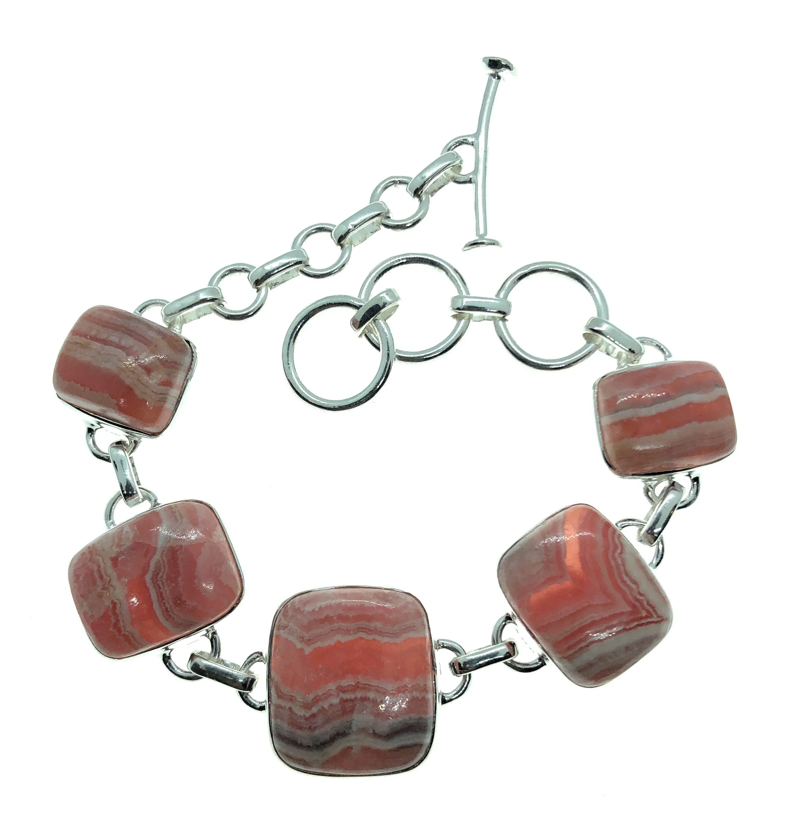 Natural Pink Rhodocrosite 925 Solid Sterling Silver Bracelets 7 1/2 inches