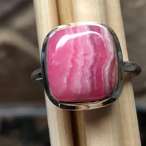 Natural Pink Rhodocrosite 925 Solid Sterling Silver Ring Size 7.75