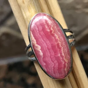 Natural Pink Rhodocrosite 925 Solid Sterling Silver Ring Size 8.75