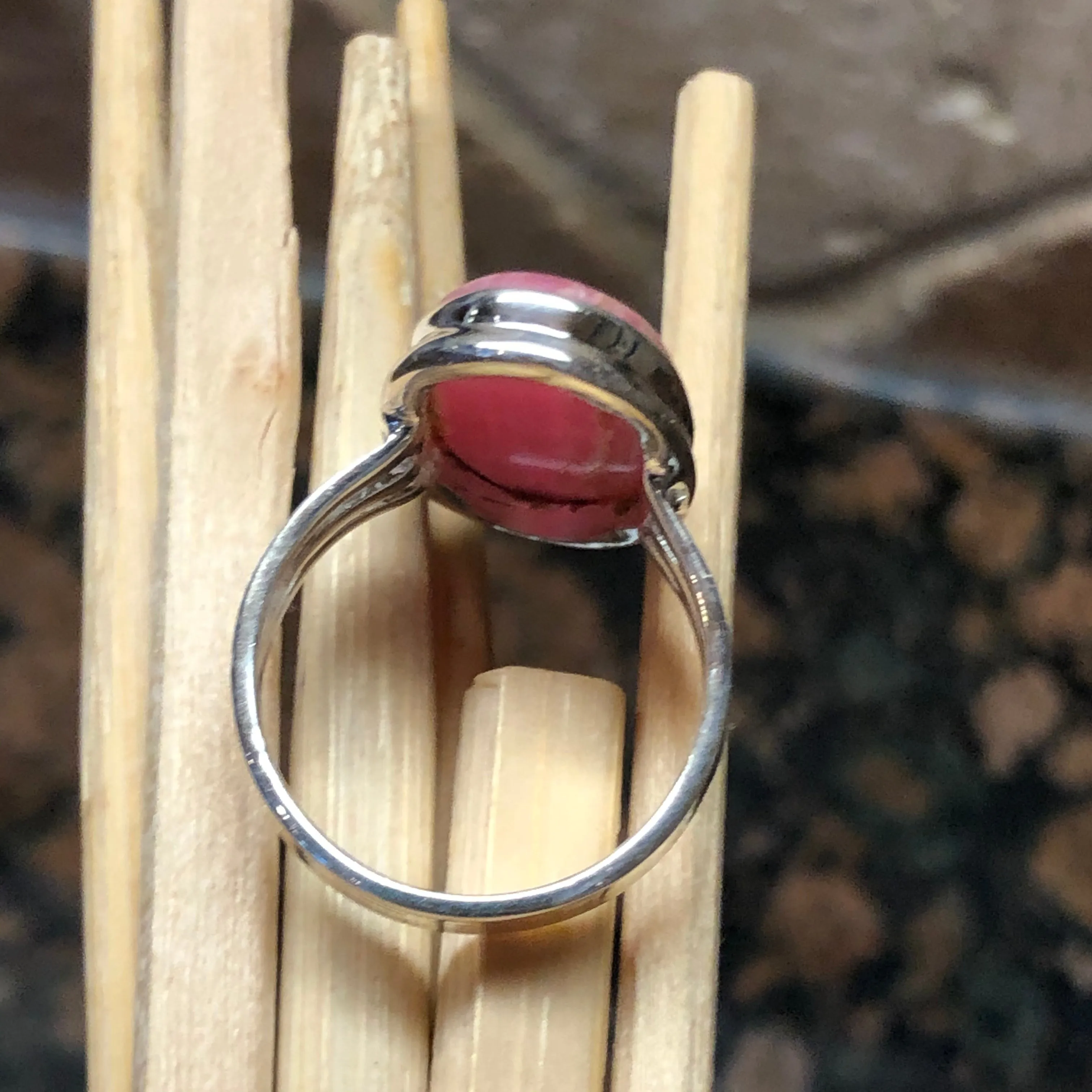 Natural Pink Rhodocrosite 925 Solid Sterling Silver Ring Size 8.75