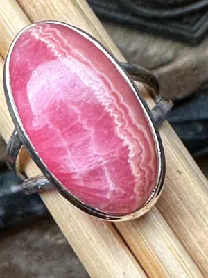 Natural Pink Rhodocrosite 925 Solid Sterling Silver Ring Size 8