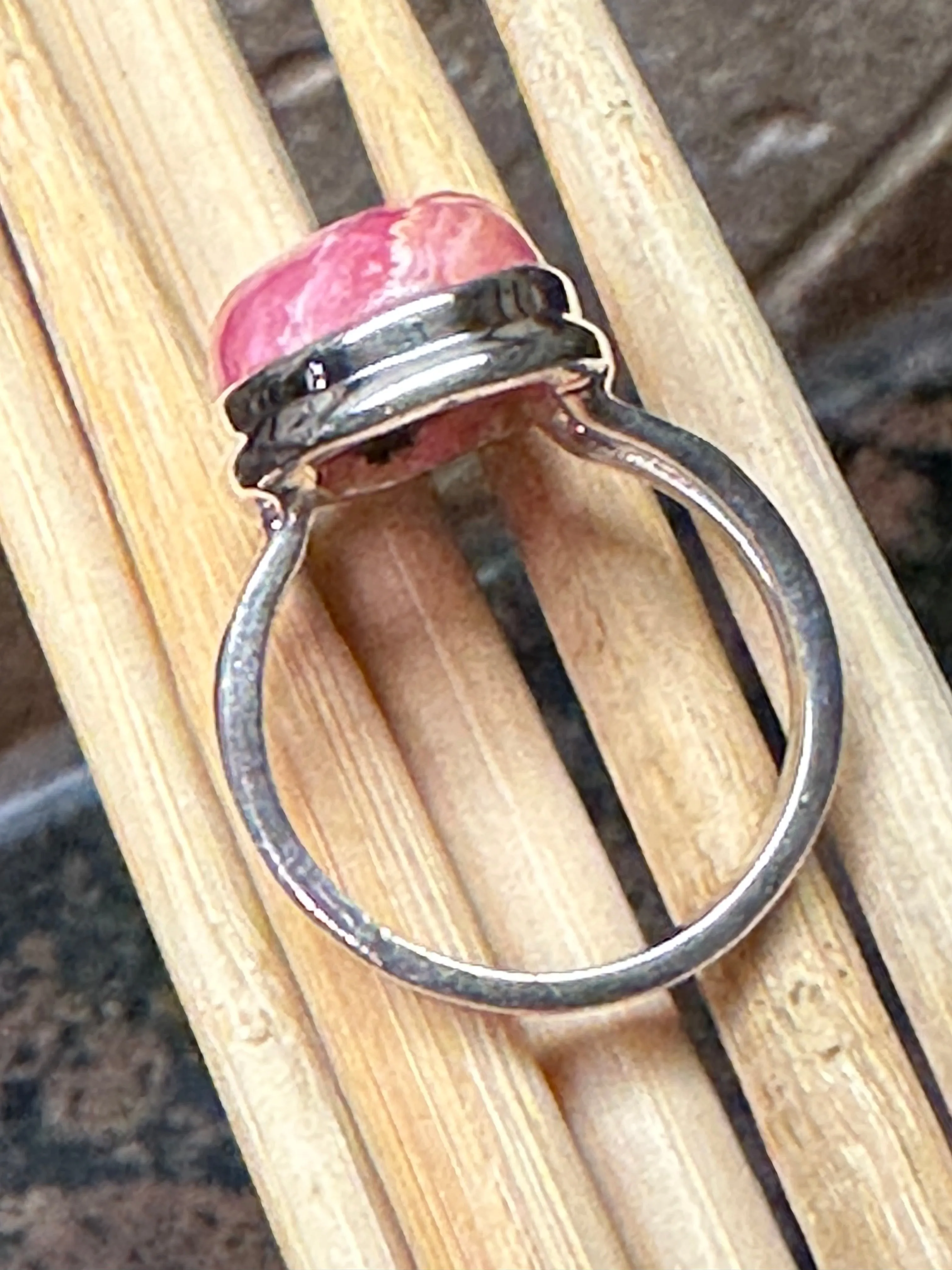 Natural Pink Rhodocrosite 925 Solid Sterling Silver Ring Size 8