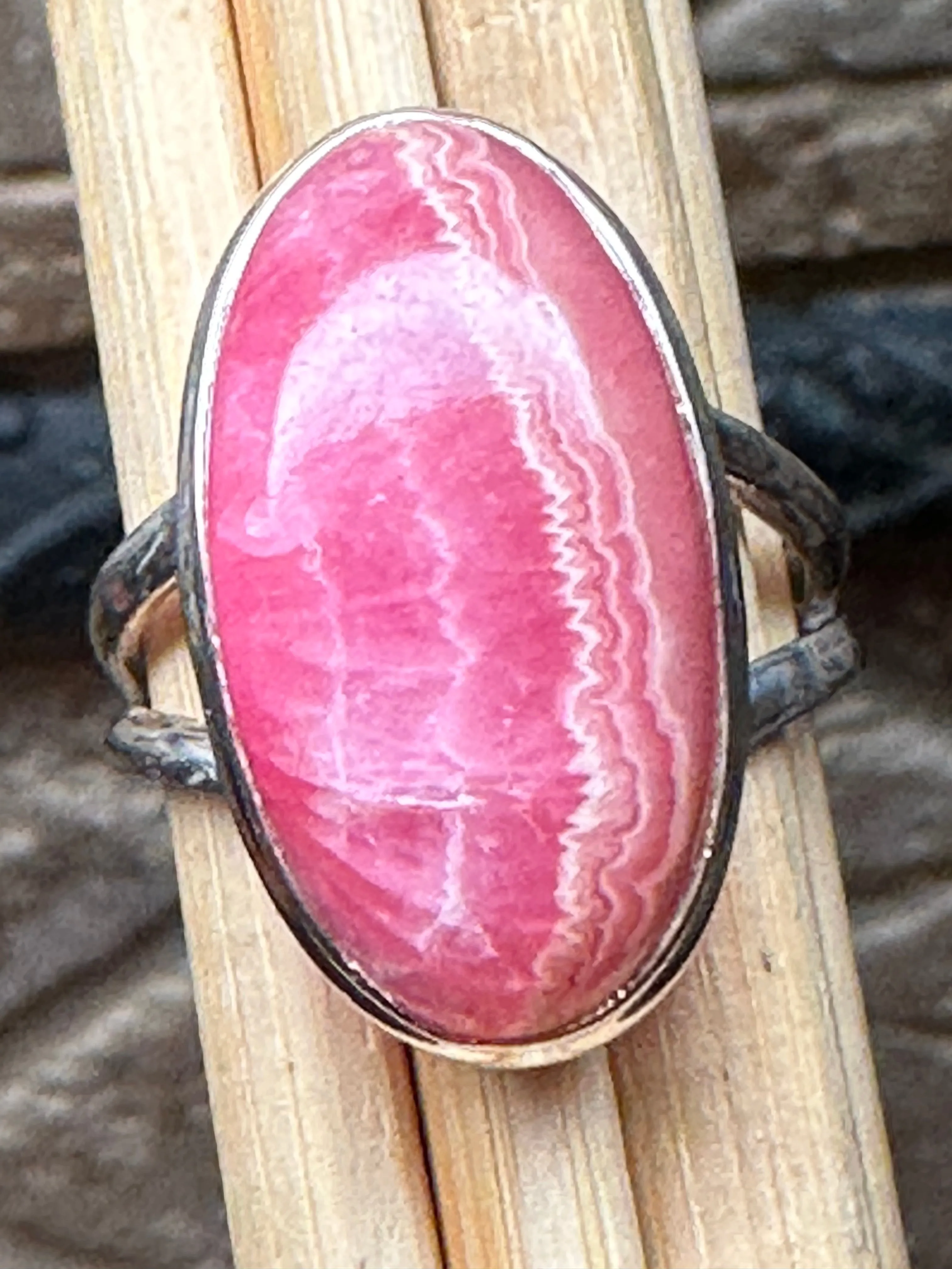 Natural Pink Rhodocrosite 925 Solid Sterling Silver Ring Size 8