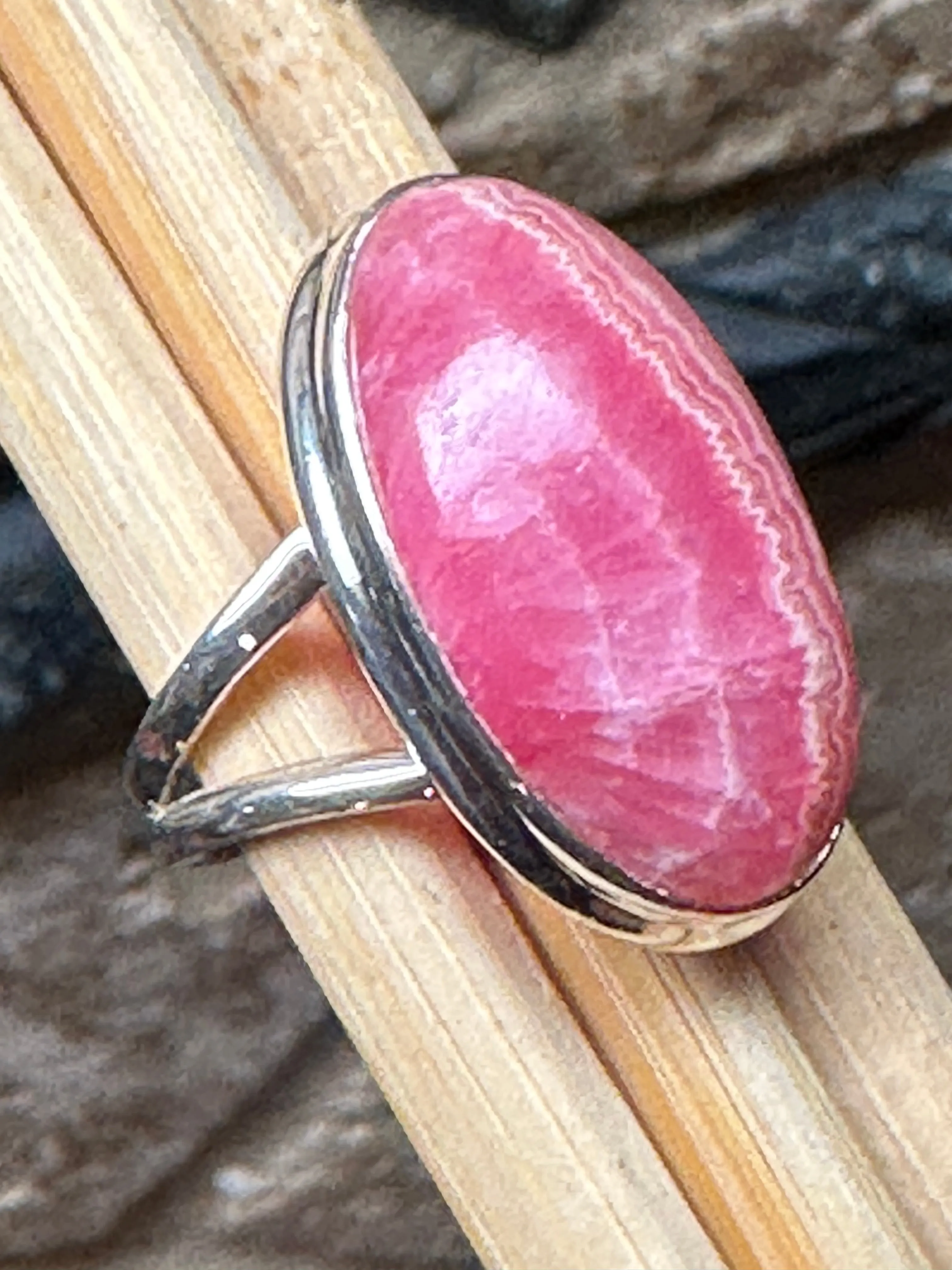 Natural Pink Rhodocrosite 925 Solid Sterling Silver Ring Size 8