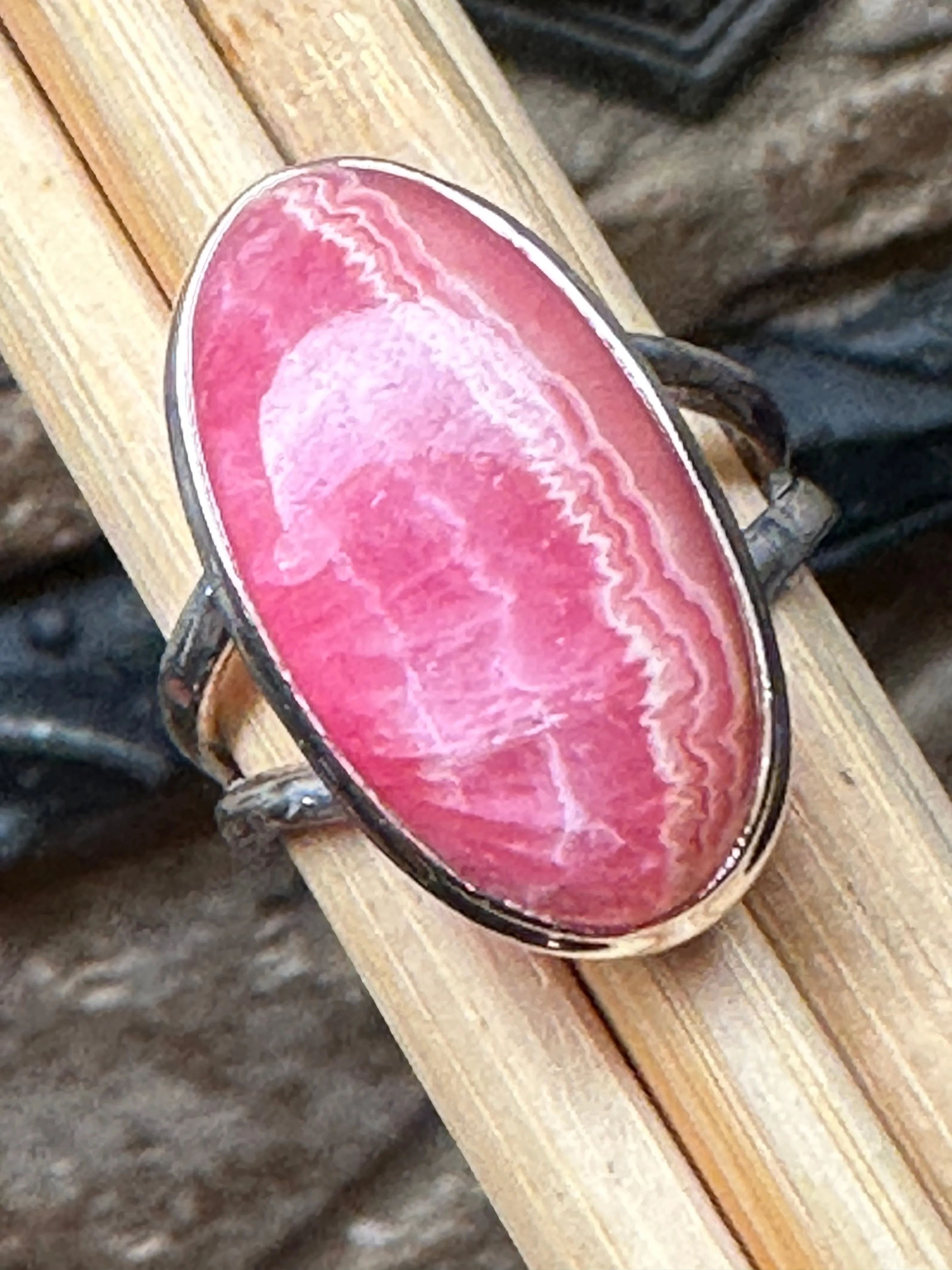 Natural Pink Rhodocrosite 925 Solid Sterling Silver Ring Size 8