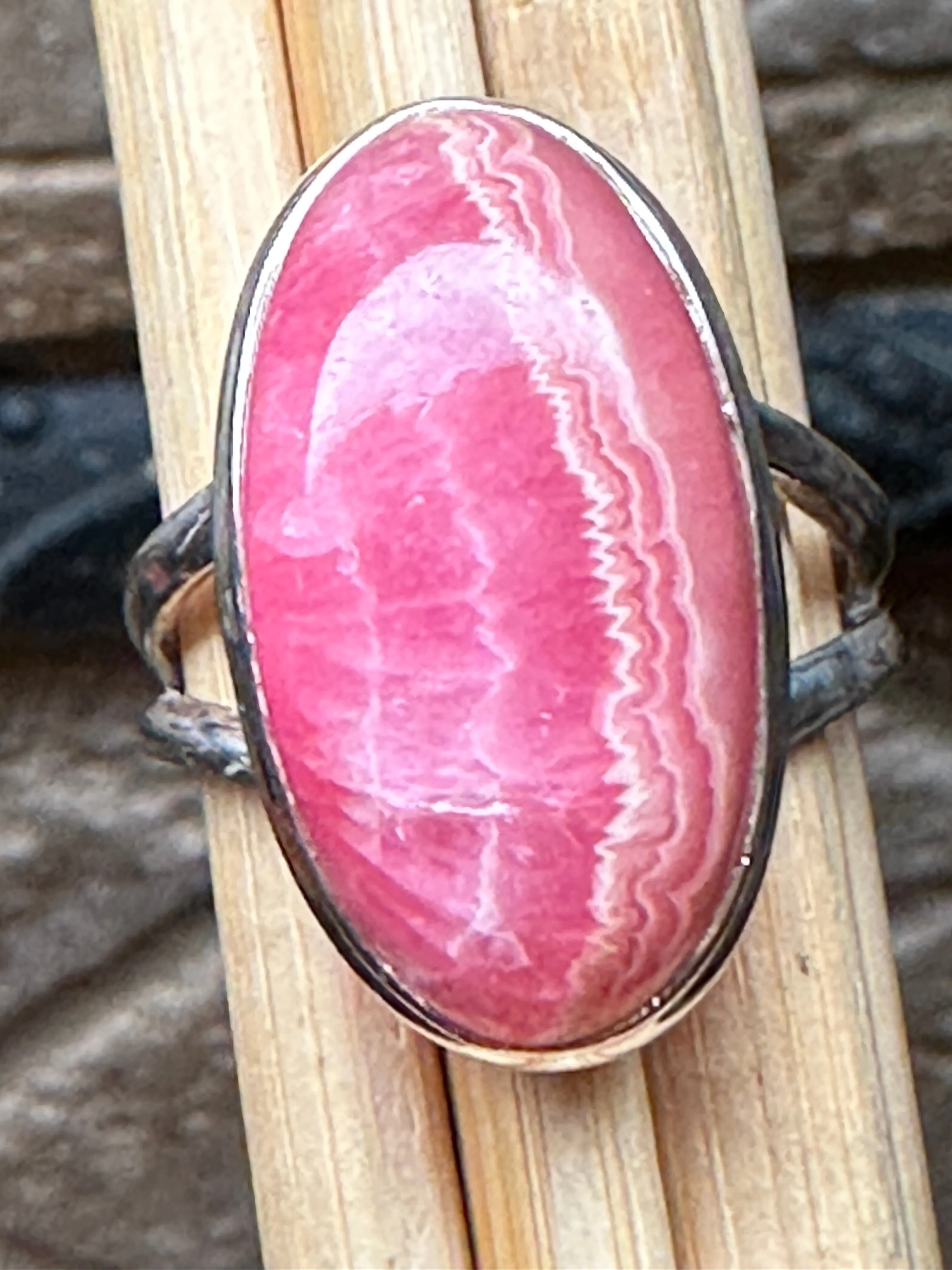Natural Pink Rhodocrosite 925 Solid Sterling Silver Ring Size 8