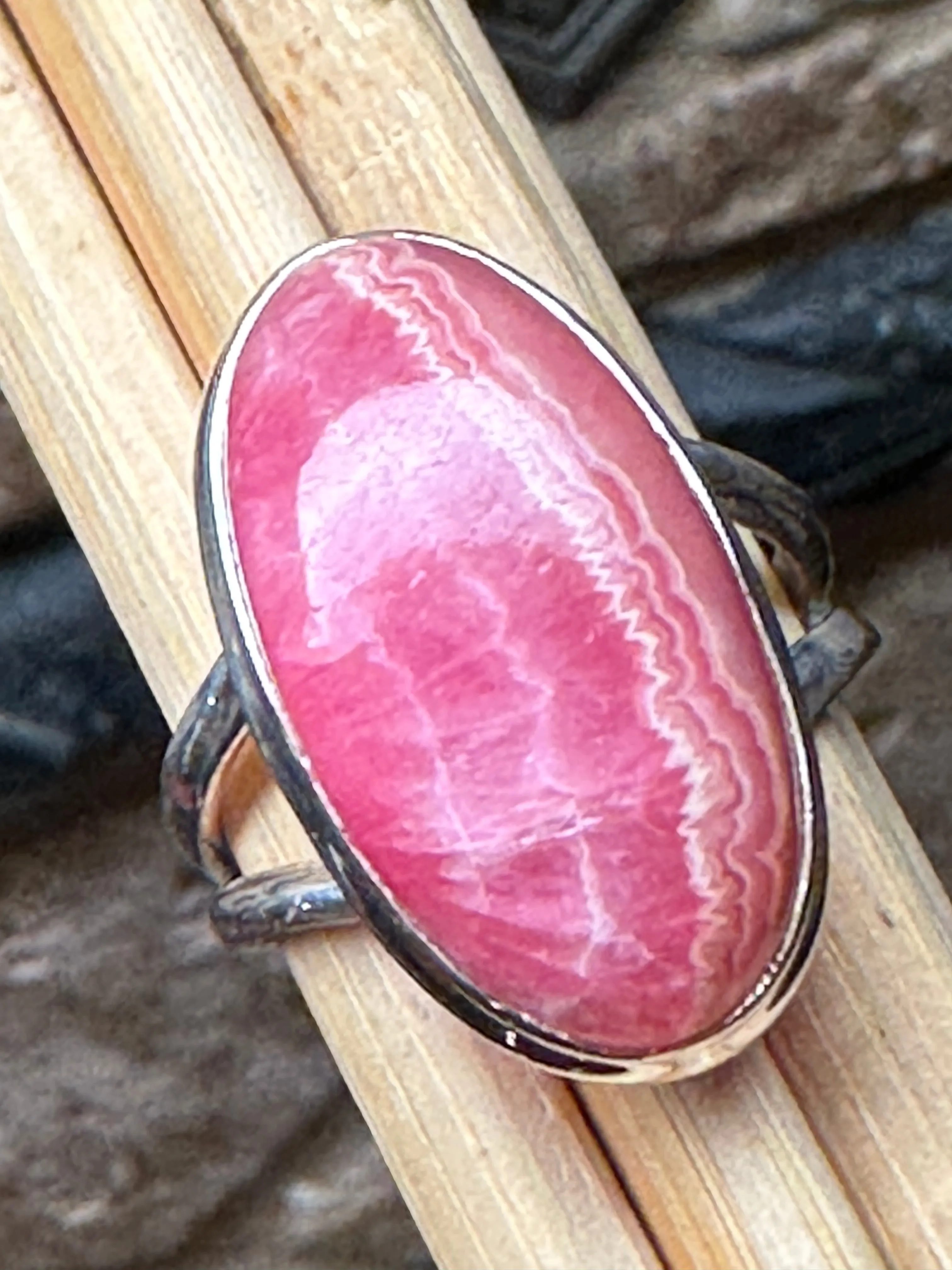 Natural Pink Rhodocrosite 925 Solid Sterling Silver Ring Size 8