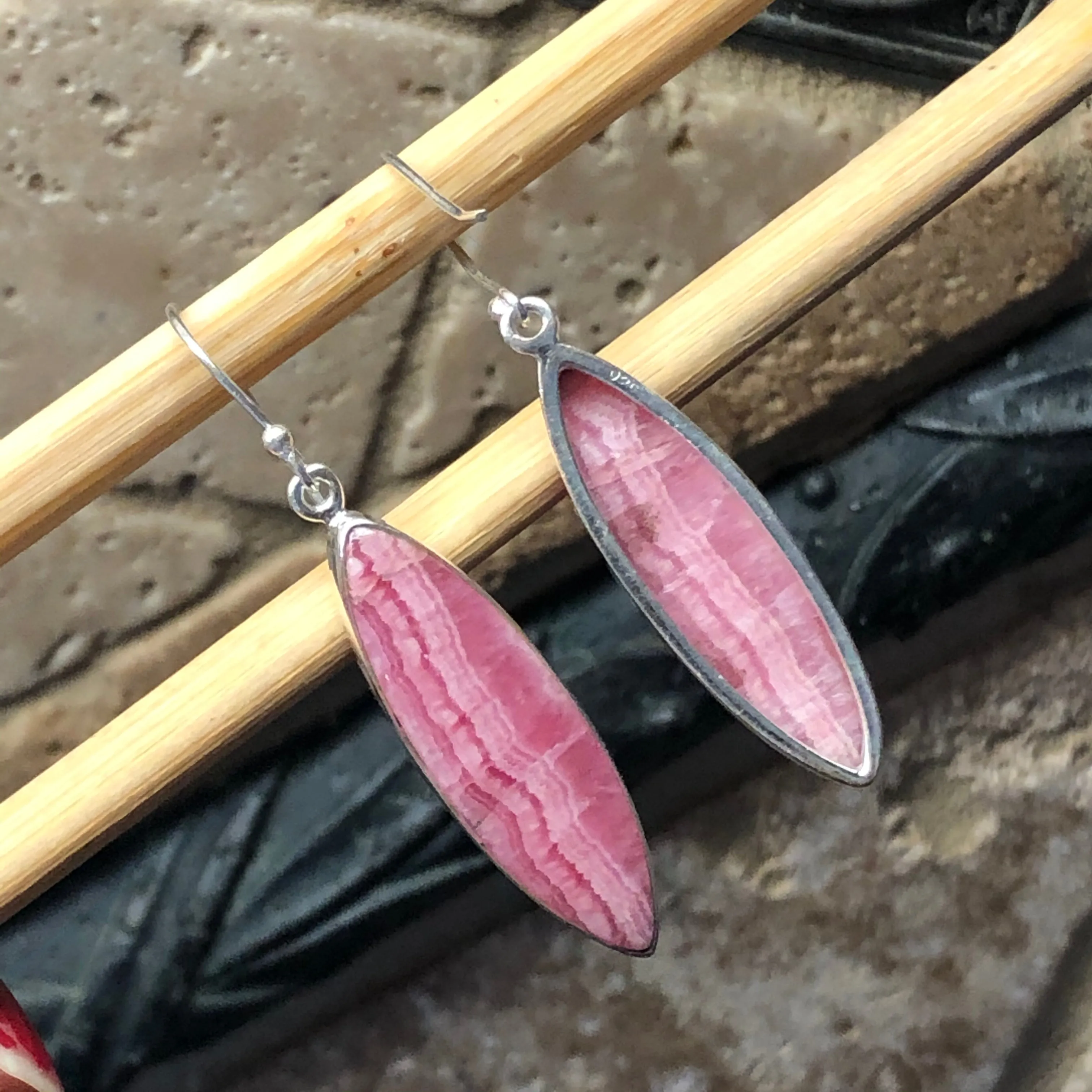 Natural Pink Rhodocrosite 925 Sterling Silver Earrings 45mm