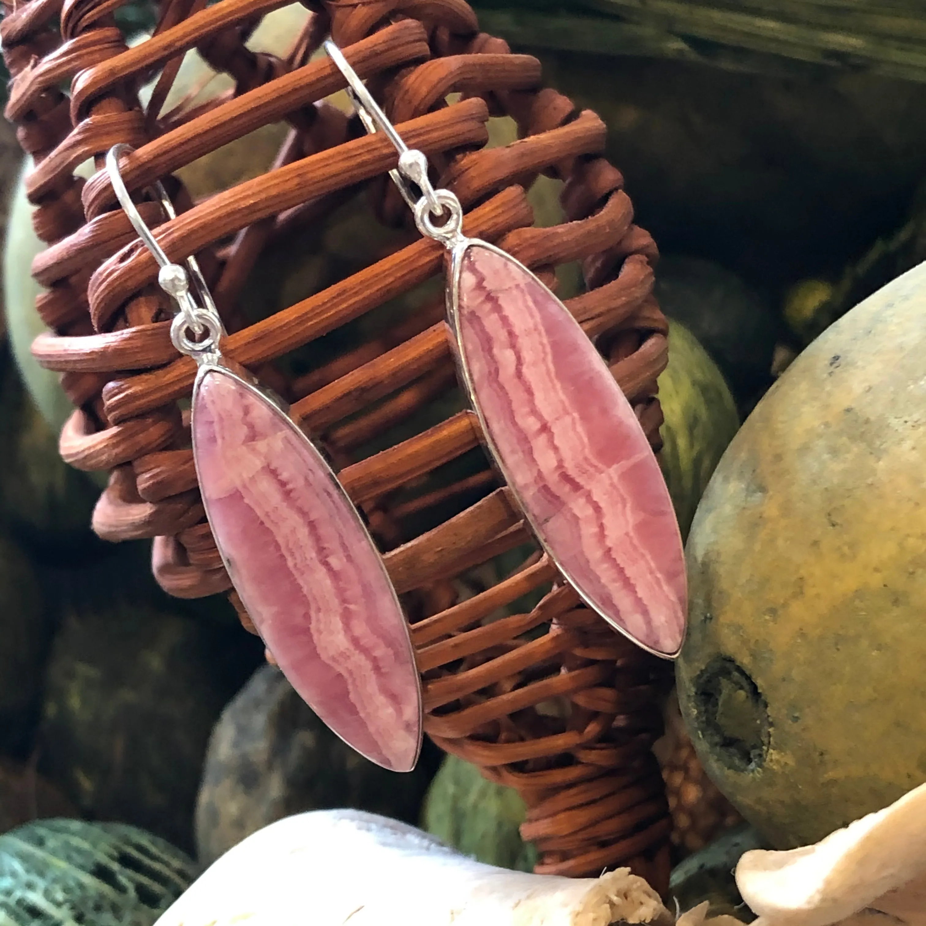 Natural Pink Rhodocrosite 925 Sterling Silver Earrings 45mm